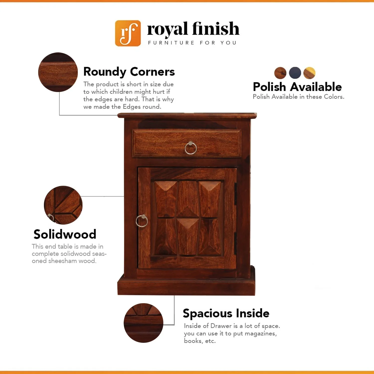 Royal Finish SlumberCraft Double Bedside Table In Furniture Sheesham Natural sheesham wood bed image 2