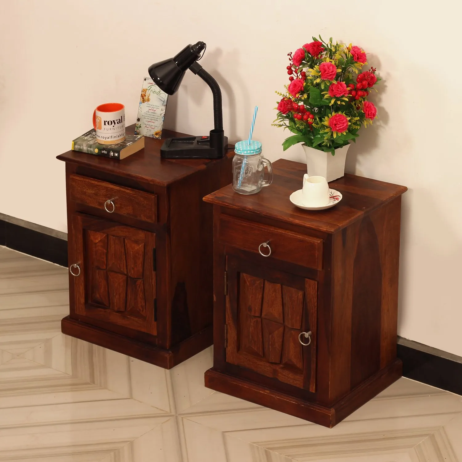 Royal Finish SlumberCraft Double Bedside Table In Furniture Sheesham Natural sheesham wood bed image 4