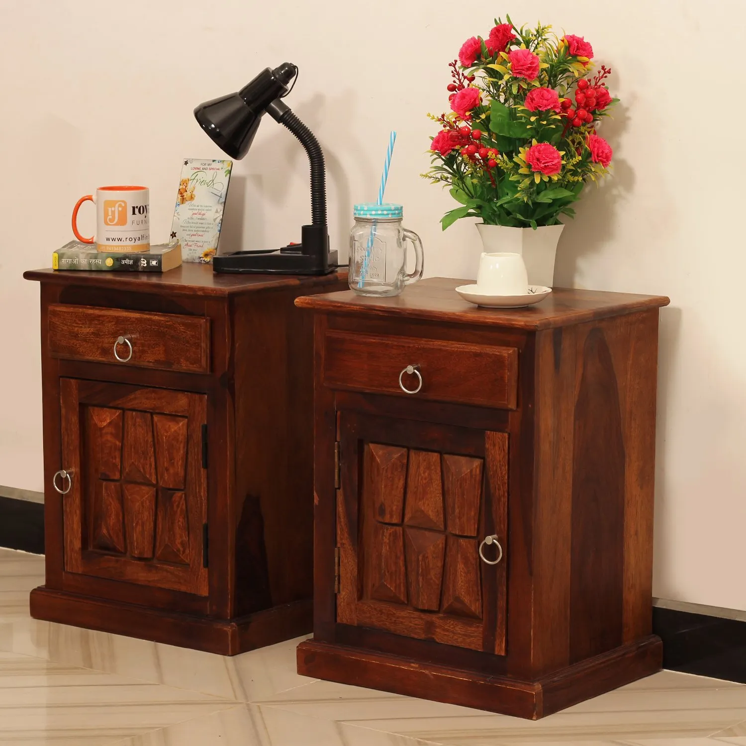 Royal Finish SlumberCraft Double Bedside Table In Furniture Sheesham Natural sheesham wood bed image 6