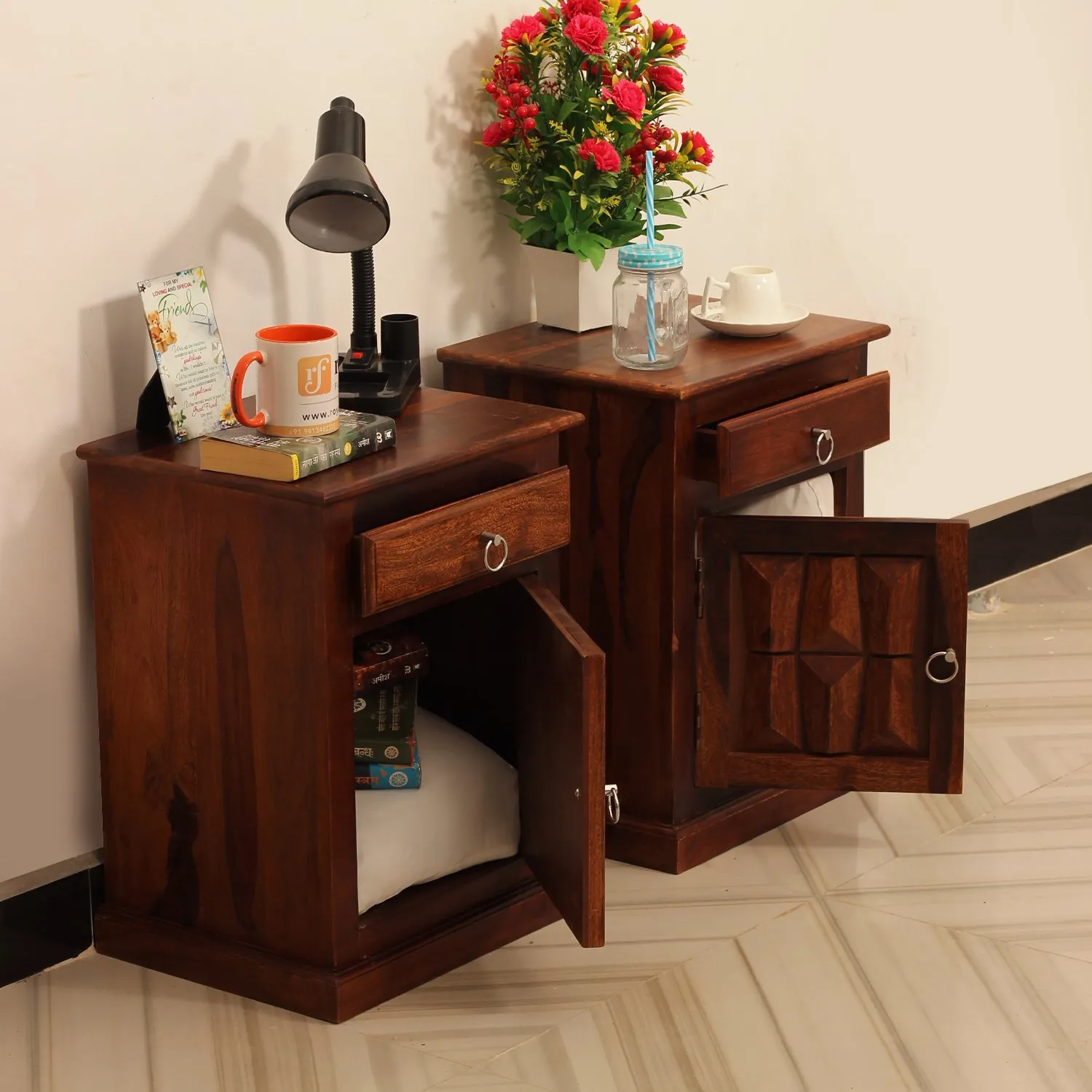 Royal Finish SlumberCraft Double Bedside Table In Furniture Sheesham Natural sheesham wood bed image 7