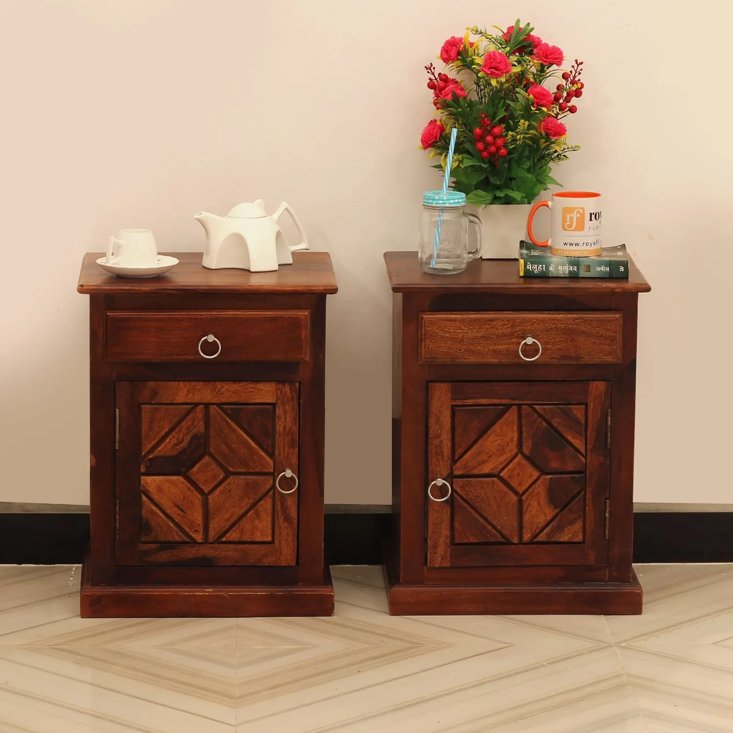 Royal Finish Opulent Double Bedside Table In Furniture Sheesham Natural Colour
