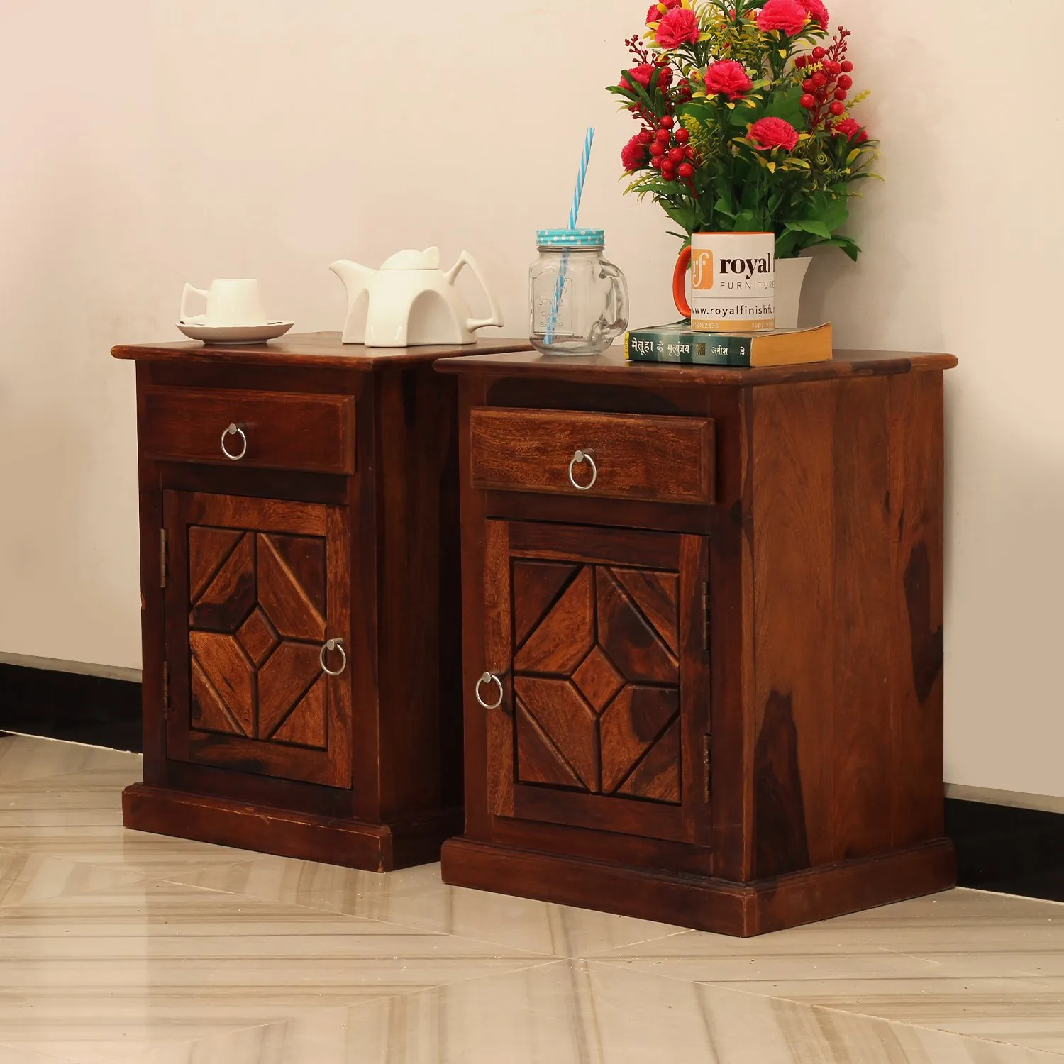 Royal Finish Opulent Double Bedside Table In Furniture Sheesham Natural Colour sheesham wood bed image 4