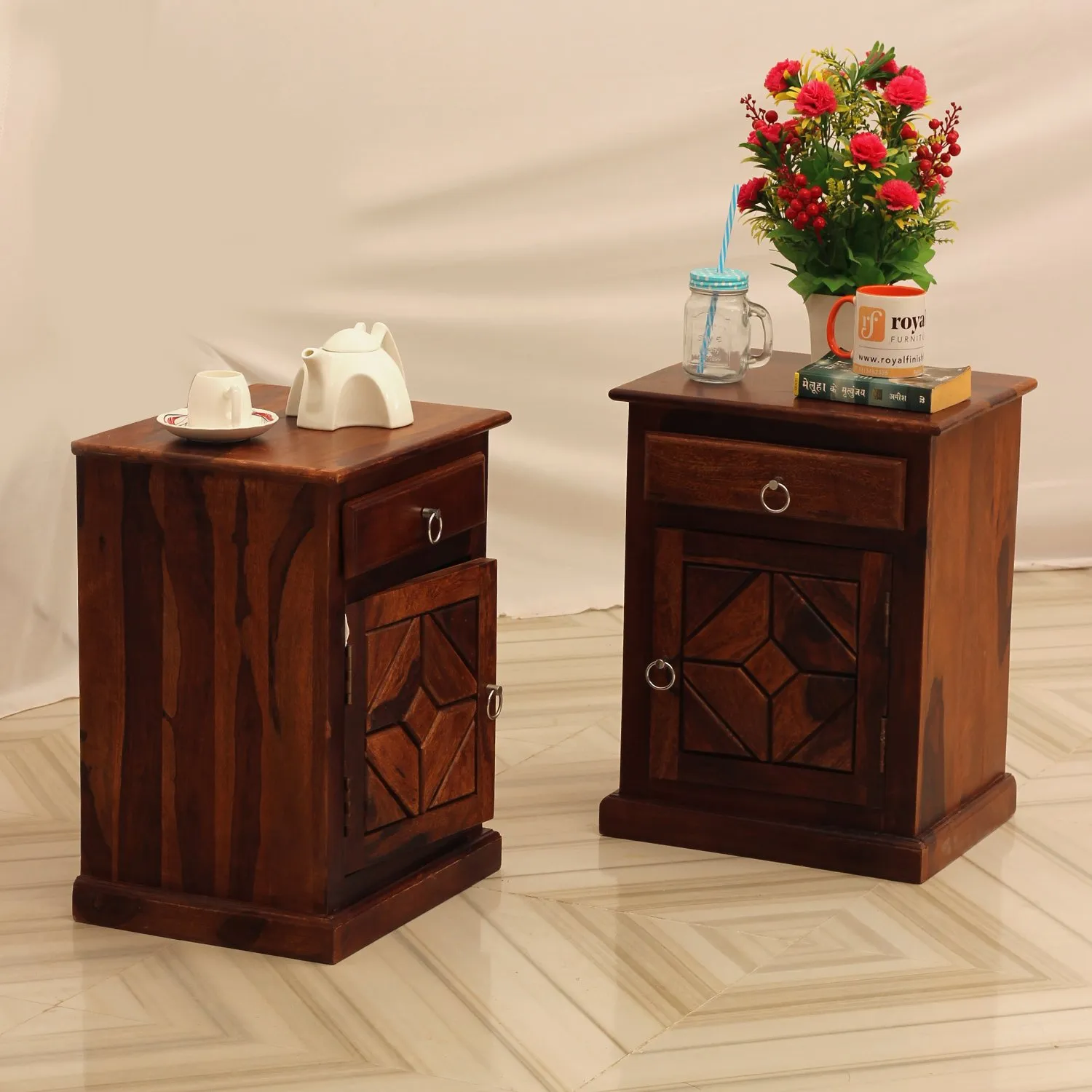 Royal Finish Opulent Double Bedside Table In Furniture Sheesham Natural Colour sheesham wood bed image 6