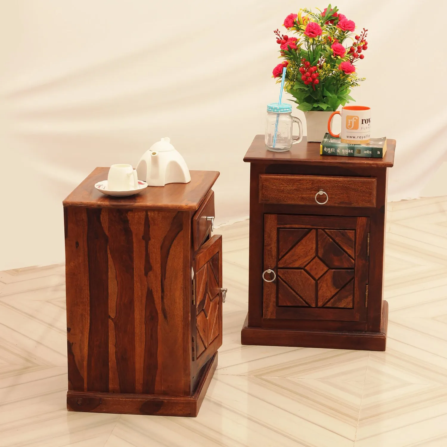 Royal Finish Opulent Double Bedside Table In Furniture Sheesham Natural Colour sheesham wood bed image 7