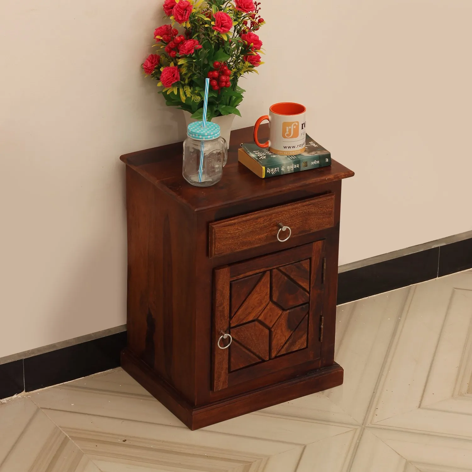 Royal Finish Opulent Bedside Table In Furniture Sheesham Wood In Natural Colour sheesham wood bed image 4