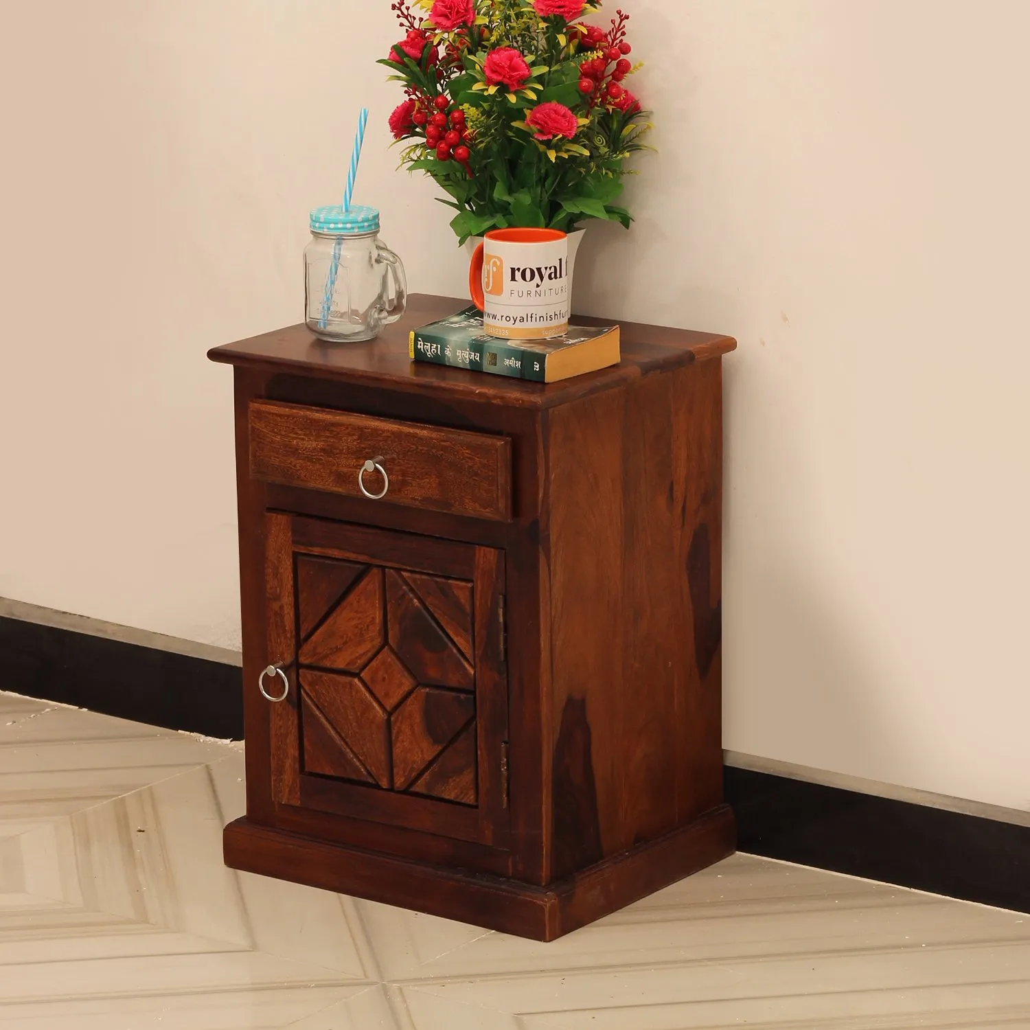 Royal Finish Opulent Bedside Table In Furniture Sheesham Wood In Natural Colour sheesham wood bed image 5