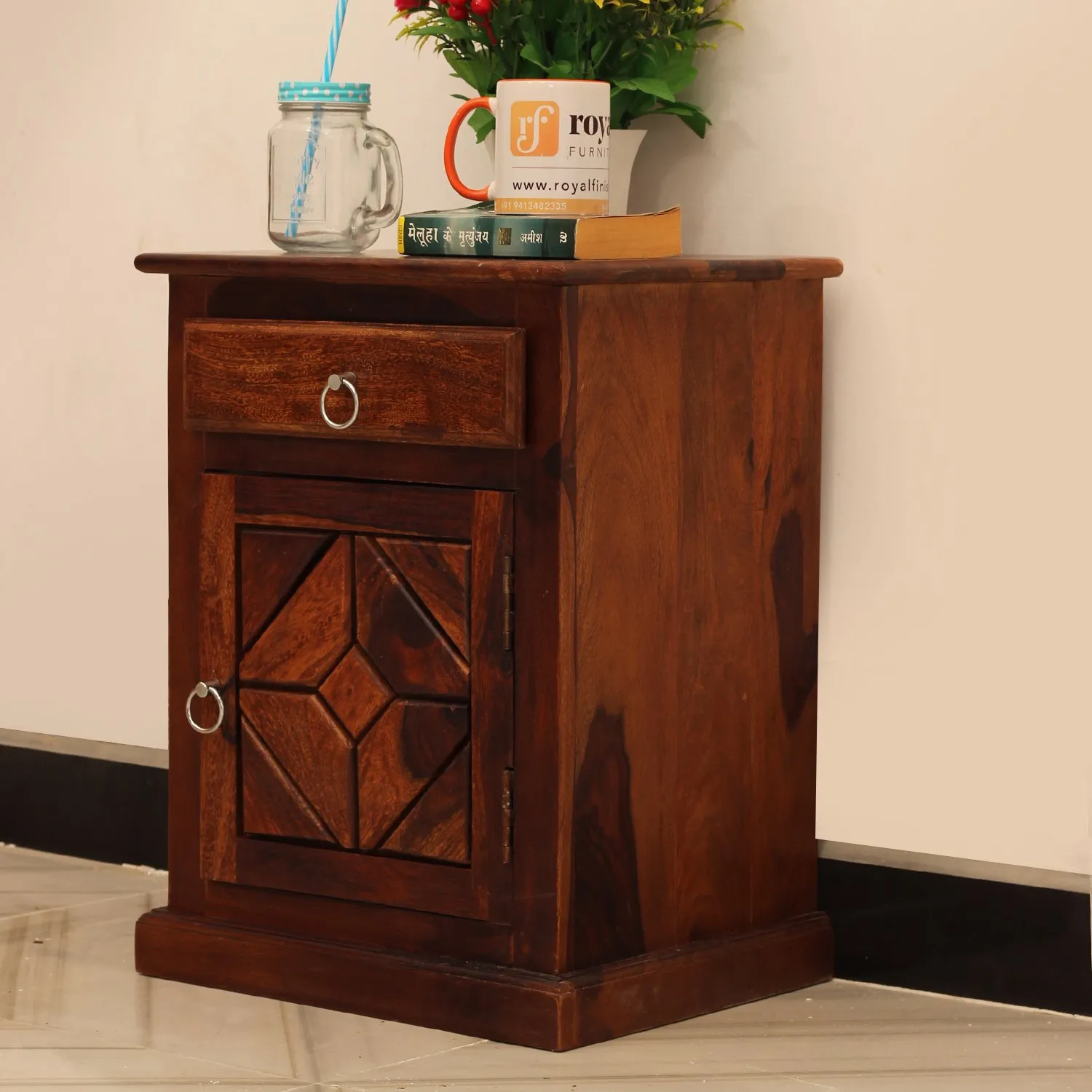 Royal Finish Opulent Bedside Table In Furniture Sheesham Wood In Natural Colour sheesham wood bed image 6