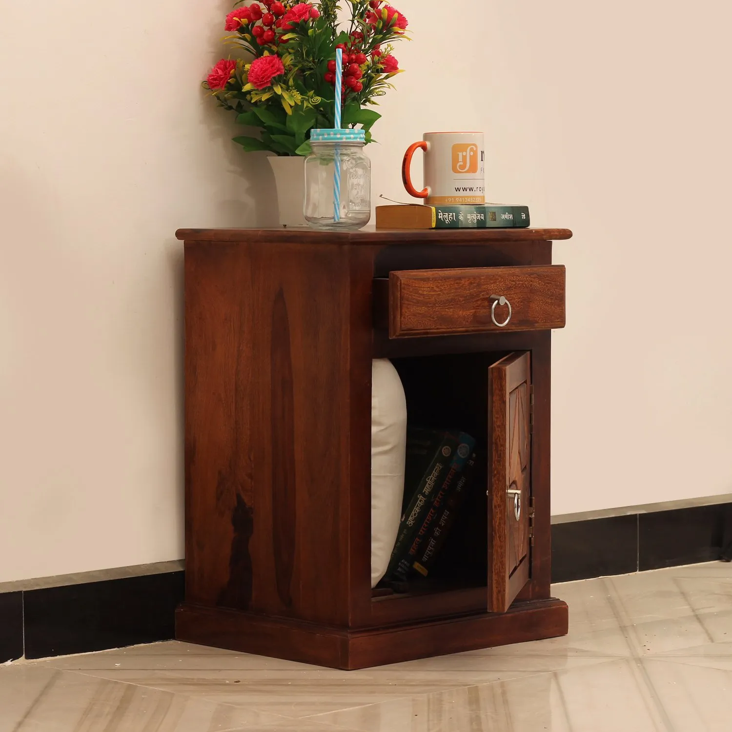 Royal Finish Opulent Bedside Table In Furniture Sheesham Wood In Natural Colour sheesham wood bed image 7