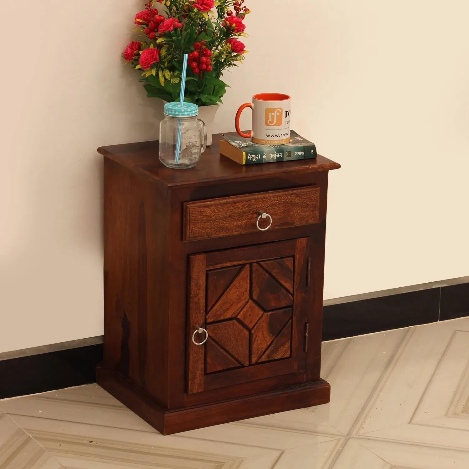 Royal Finish Opulent Bedside Table In Furniture Sheesham Wood In Natural Colour sheesham wood bed image 9