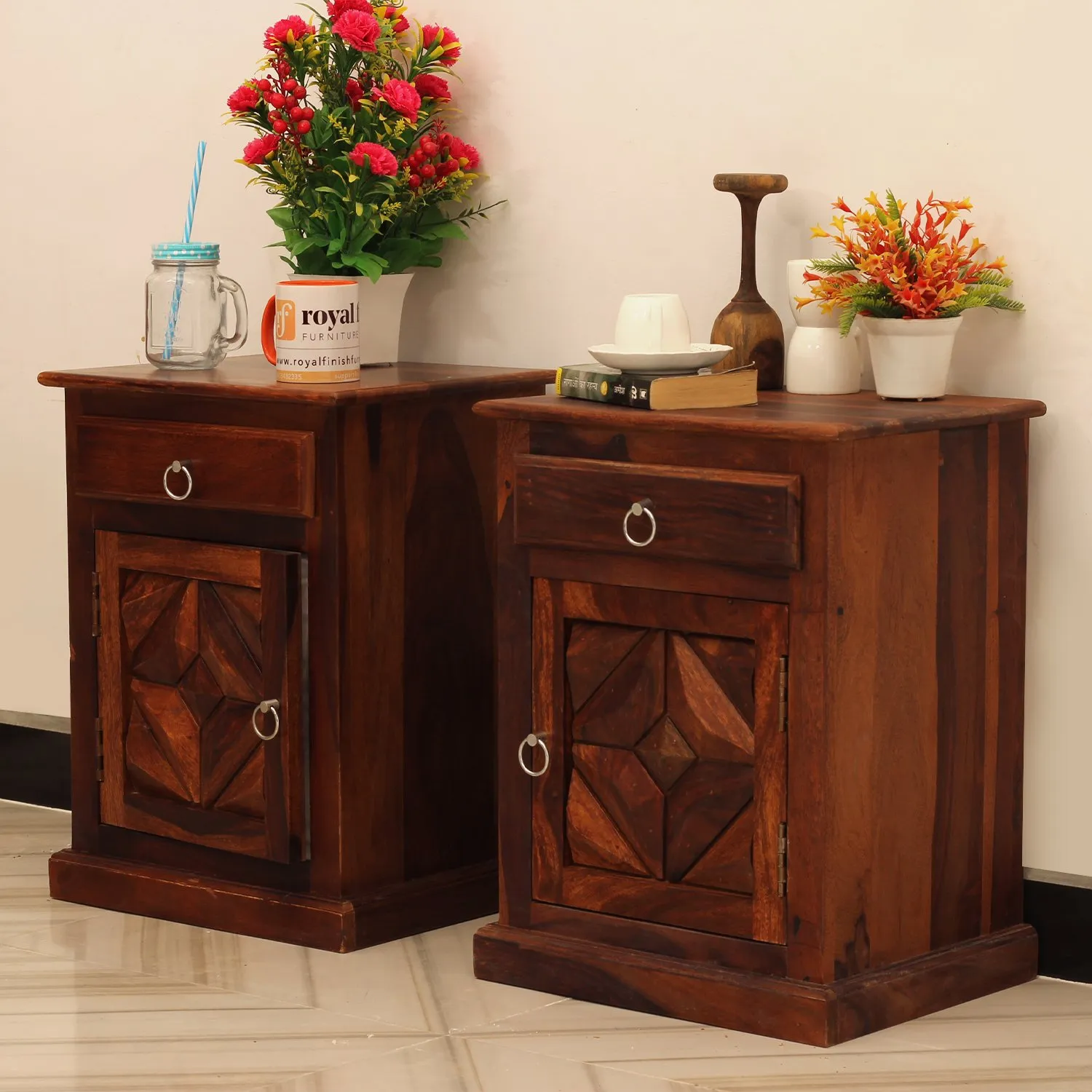 Royal Finish Tranquil Double Bedside Table In Furniture Sheesham Natural Colour sheesham wood bed image 4