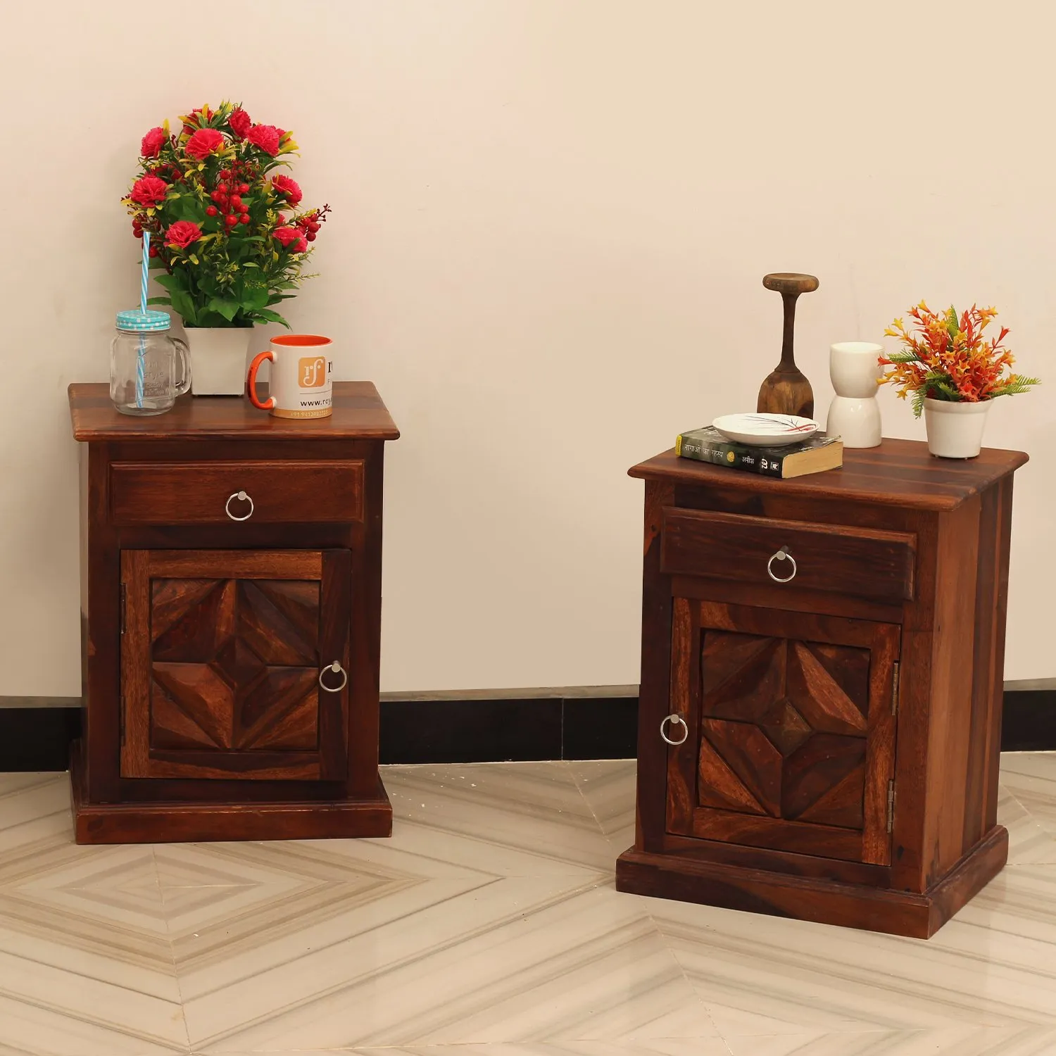 Royal Finish Tranquil Double Bedside Table In Furniture Sheesham Natural Colour sheesham wood bed image 5