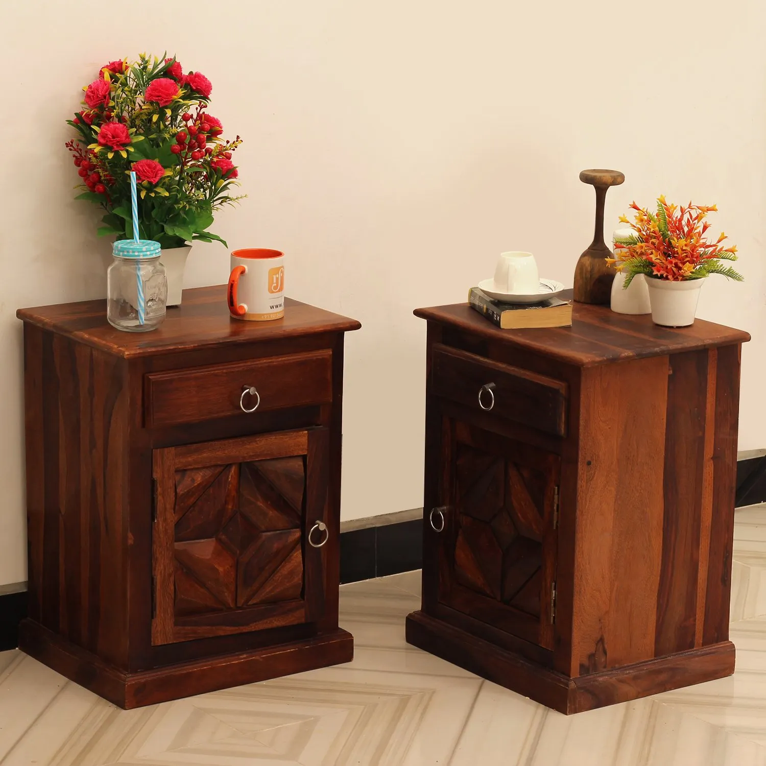 Royal Finish Tranquil Double Bedside Table In Furniture Sheesham Natural Colour sheesham wood bed image 6