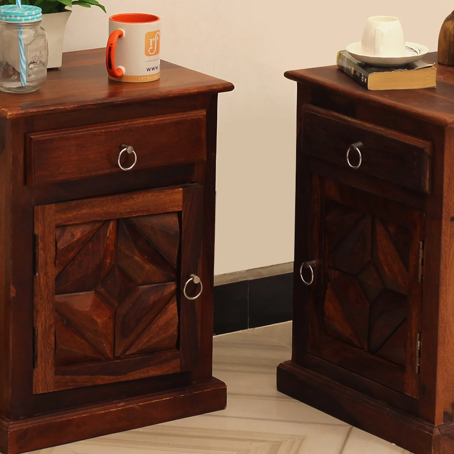 Royal Finish Tranquil Double Bedside Table In Furniture Sheesham Natural Colour sheesham wood bed image 7