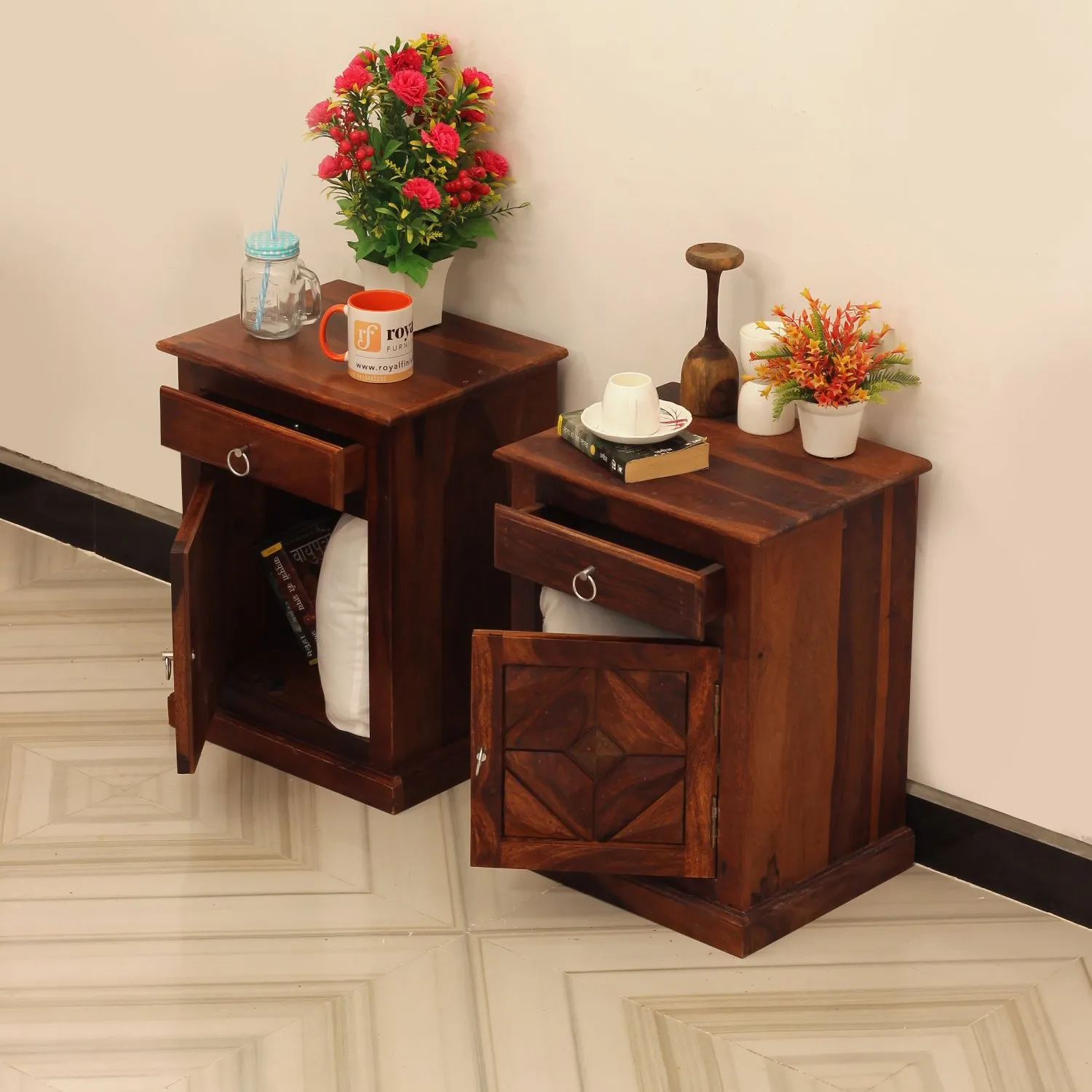 Royal Finish Tranquil Double Bedside Table In Furniture Sheesham Natural Colour sheesham wood bed image 8