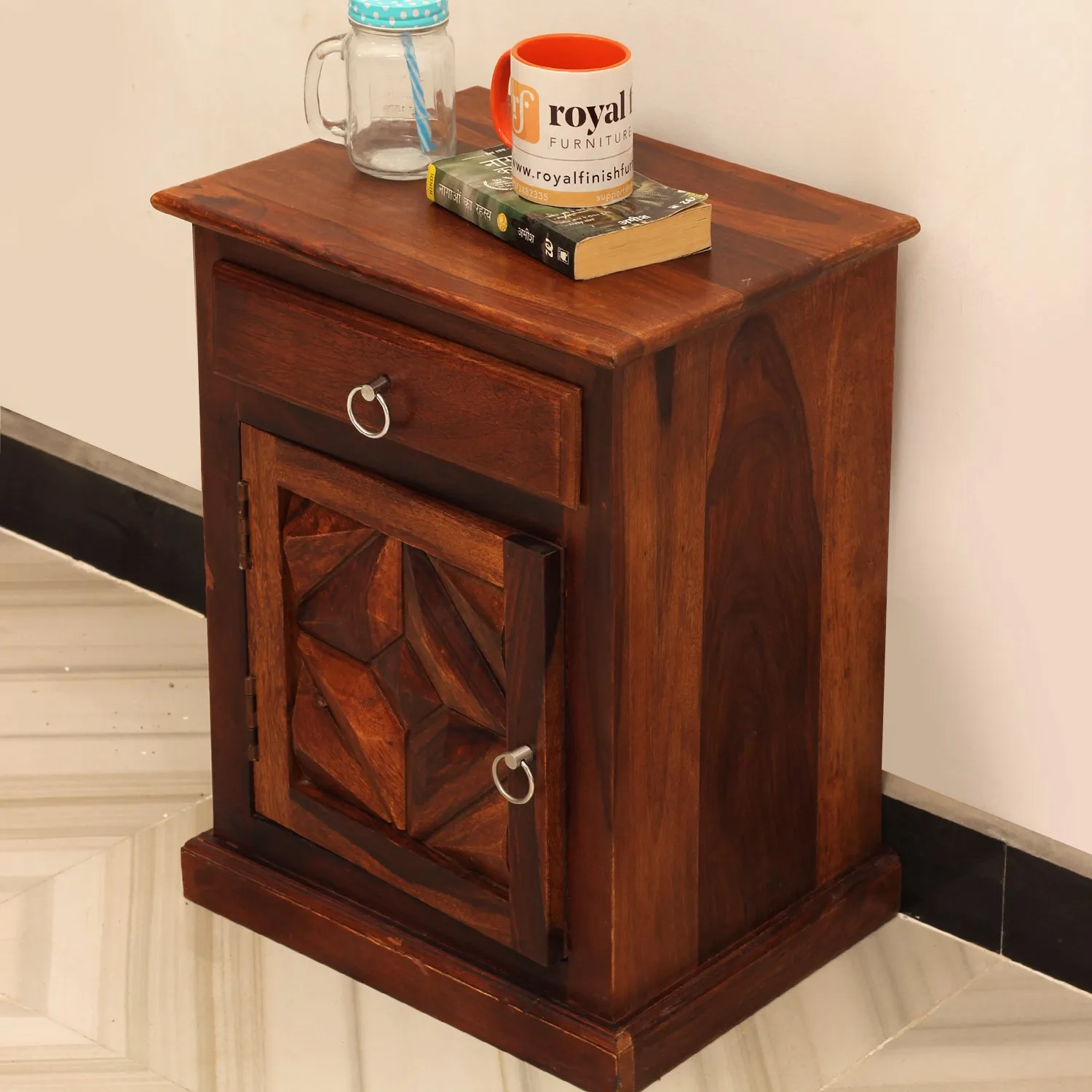 Royal Finish Tranquil Bedside Table In Furniture Sheesham Wood In Natural sheesham wood bed image 4