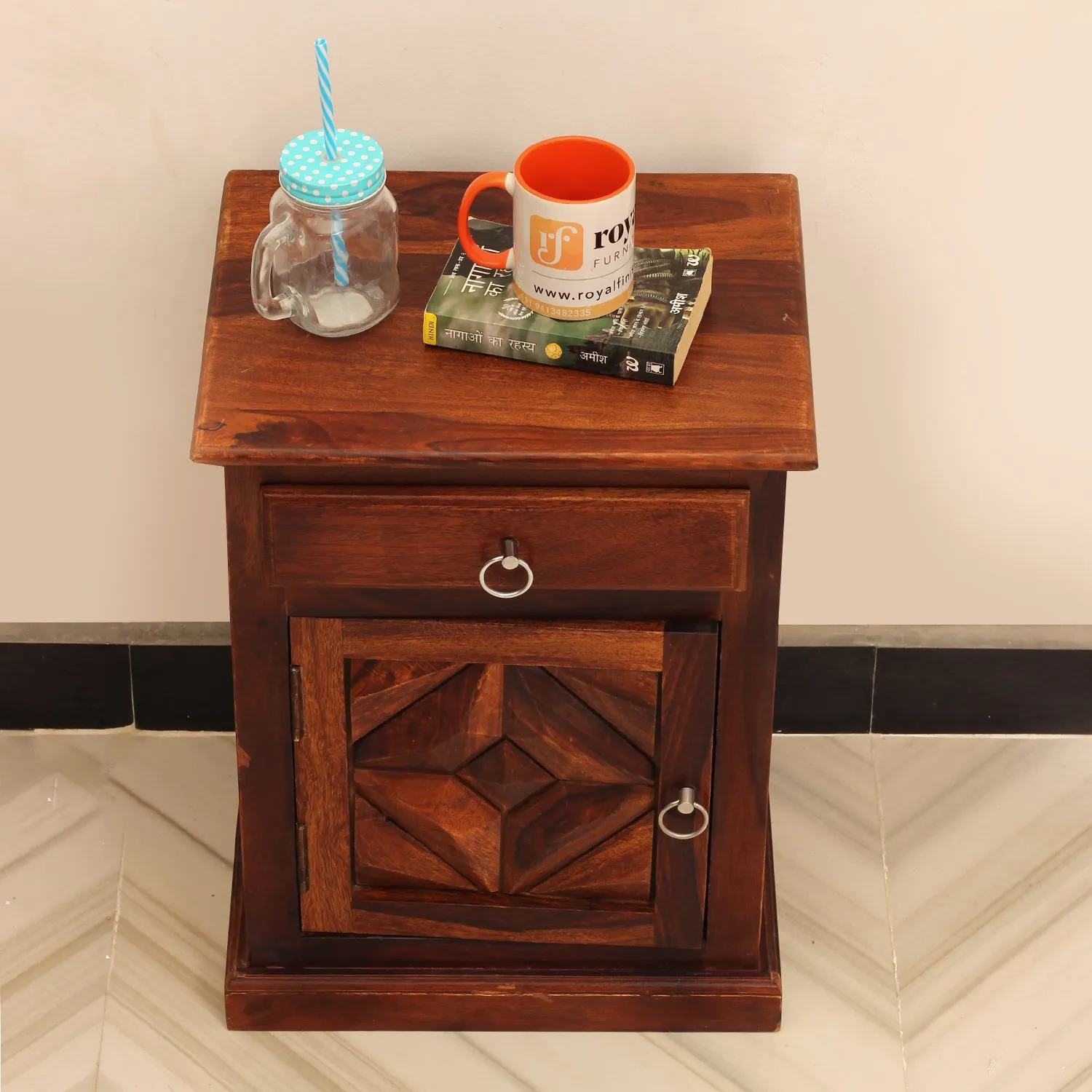 Royal Finish Tranquil Bedside Table In Furniture Sheesham Wood In Natural sheesham wood bed image 5