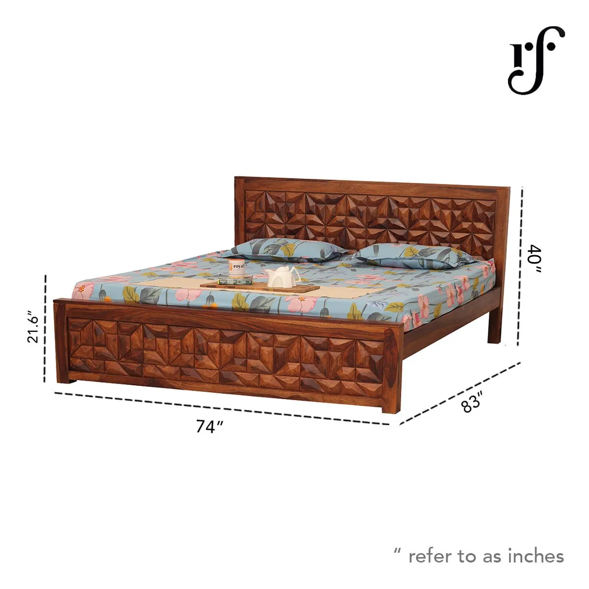 Royal Finish Spinster King Size Bed In Natural Colour With Matte Finished sheesham wood bed image 3