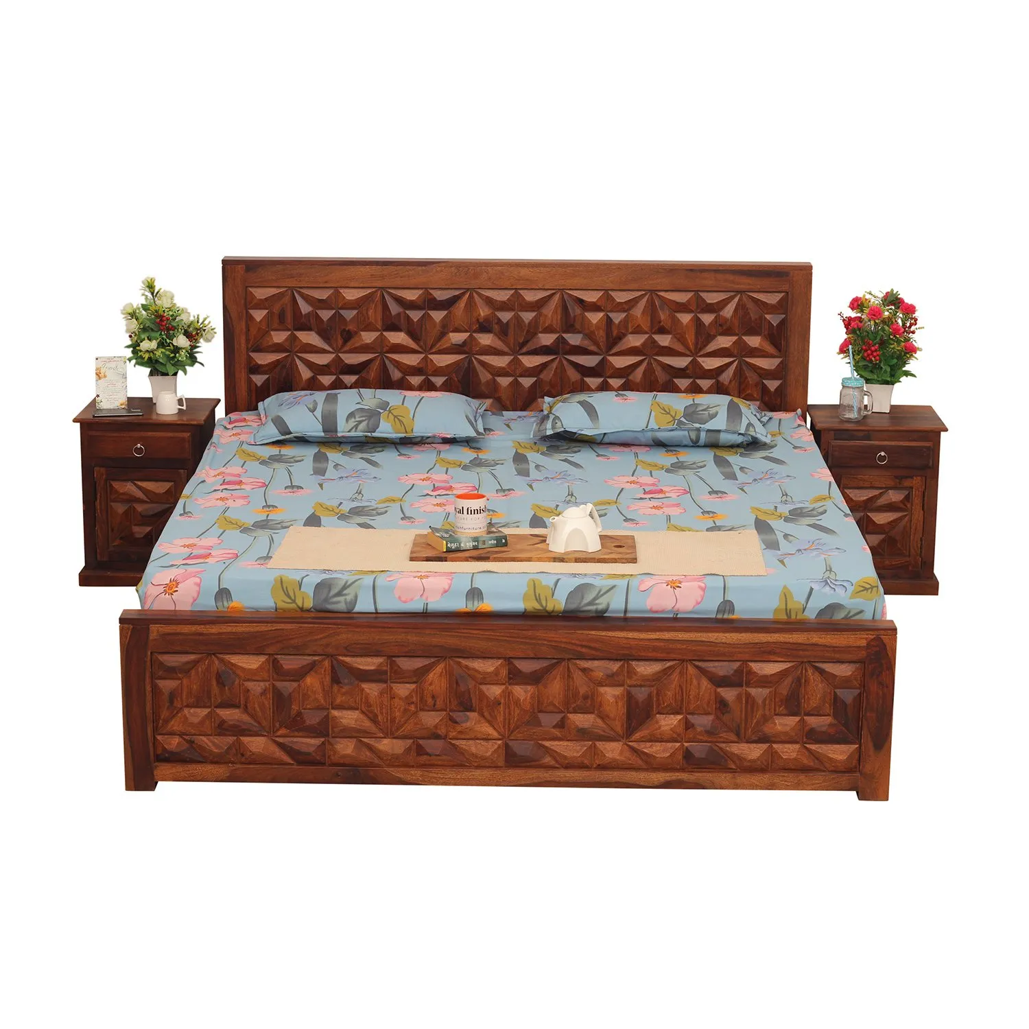 Royal Finish Spinster King Size Bed In Natural Colour With Matte Finished sheesham wood bed image 4