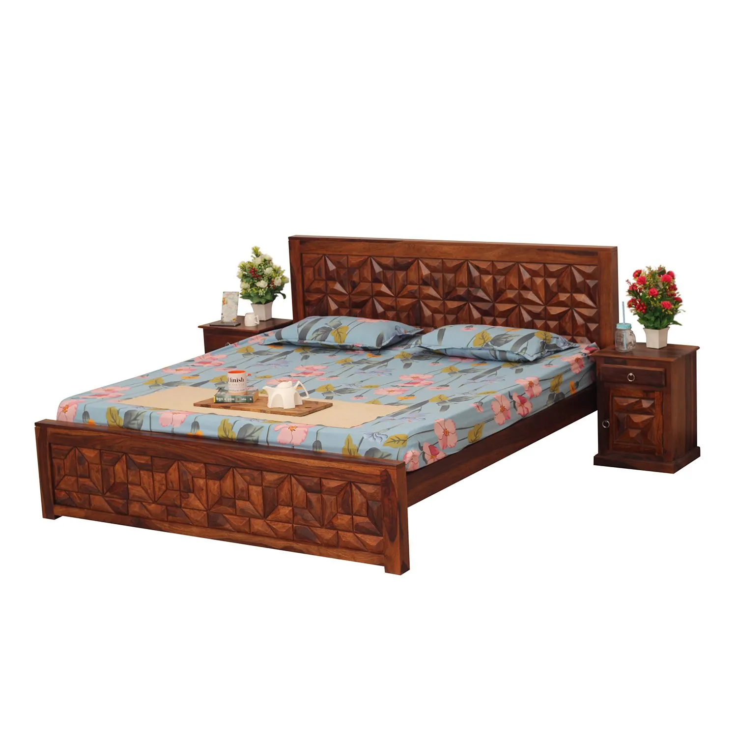 Royal Finish Spinster King Size Bed In Natural Colour With Matte Finished sheesham wood bed image 5
