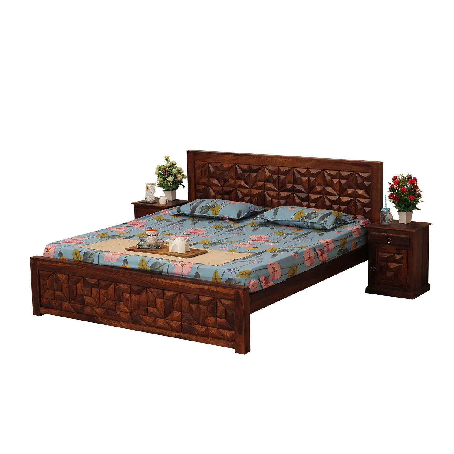 Royal Finish Spinster King Size Bed In Natural Colour With Matte Finished sheesham wood bed image 7