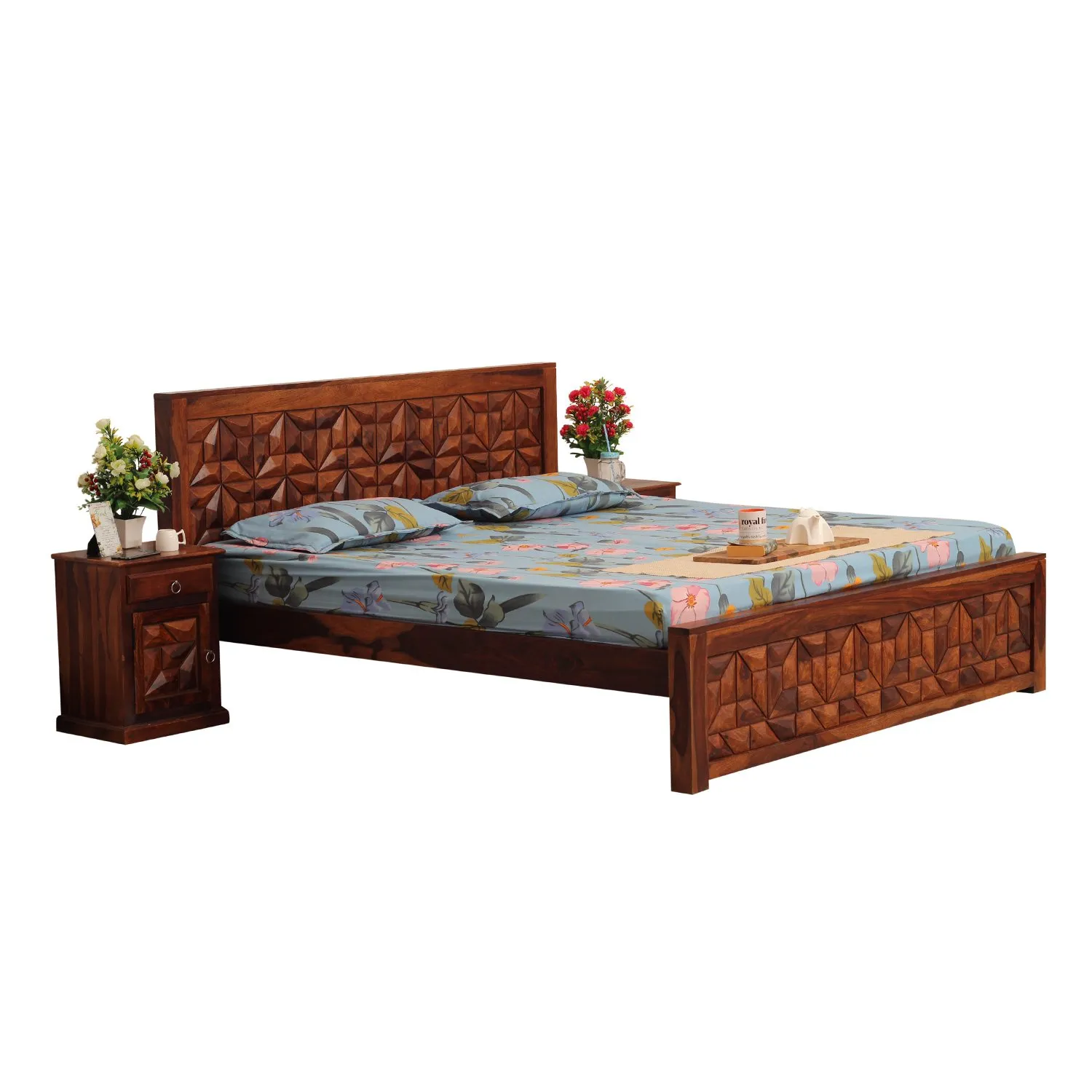 Royal Finish Spinster King Size Bed In Natural Colour With Matte Finished sheesham wood bed image 8