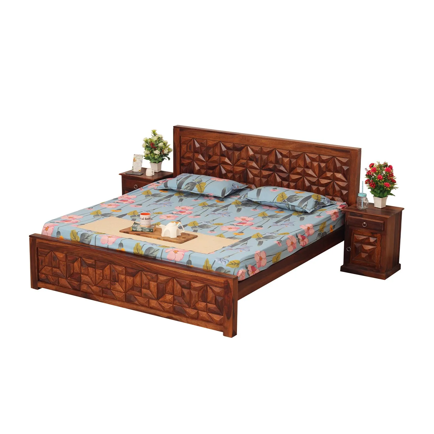 Royal Finish Spinster King Size Bed In Natural Colour With Matte Finished sheesham wood bed image 9