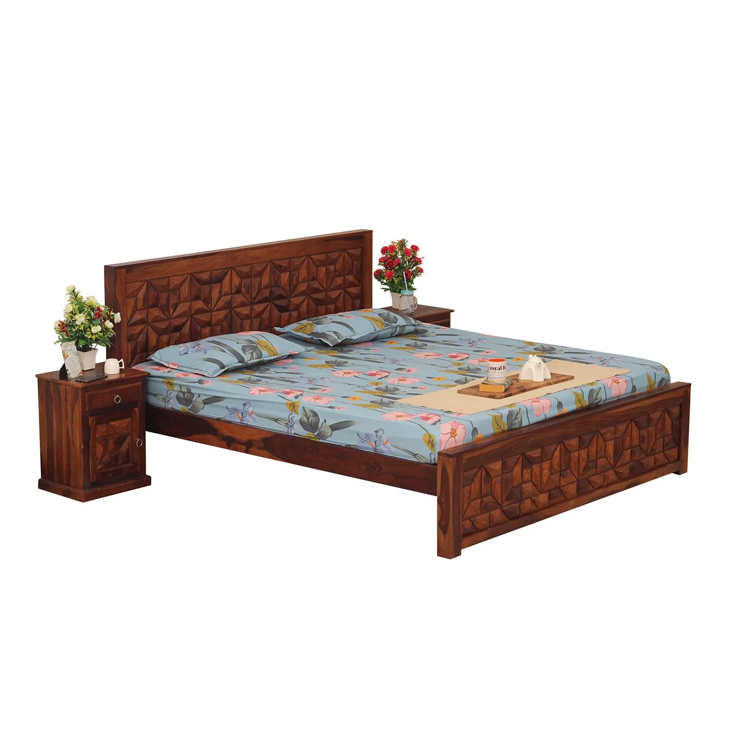 Royal Finish Spinster King Size Bed In Natural Colour With Matte Finished sheesham wood bed image 10