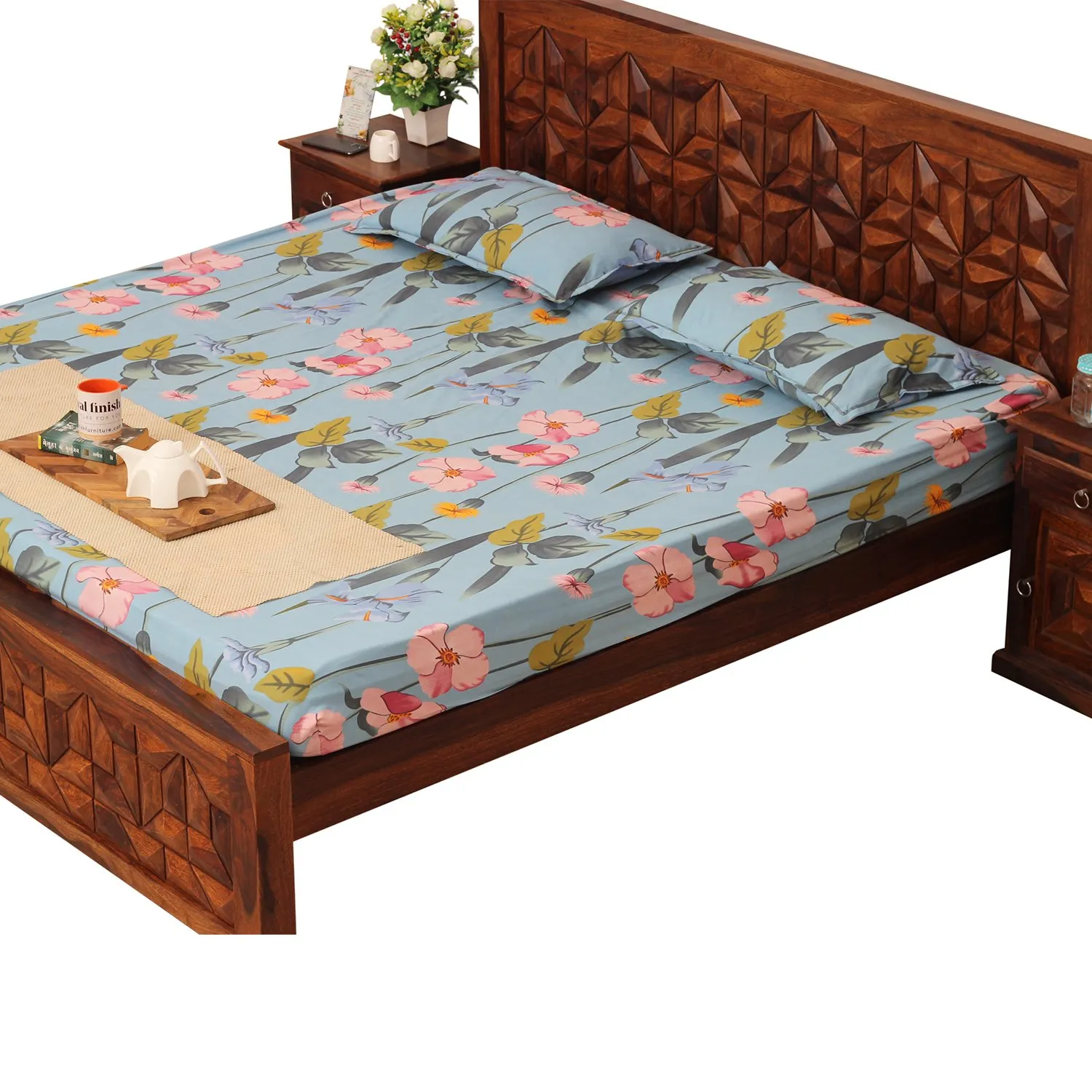 Royal Finish Spinster King Size Bed In Natural Colour With Matte Finished sheesham wood bed image 11