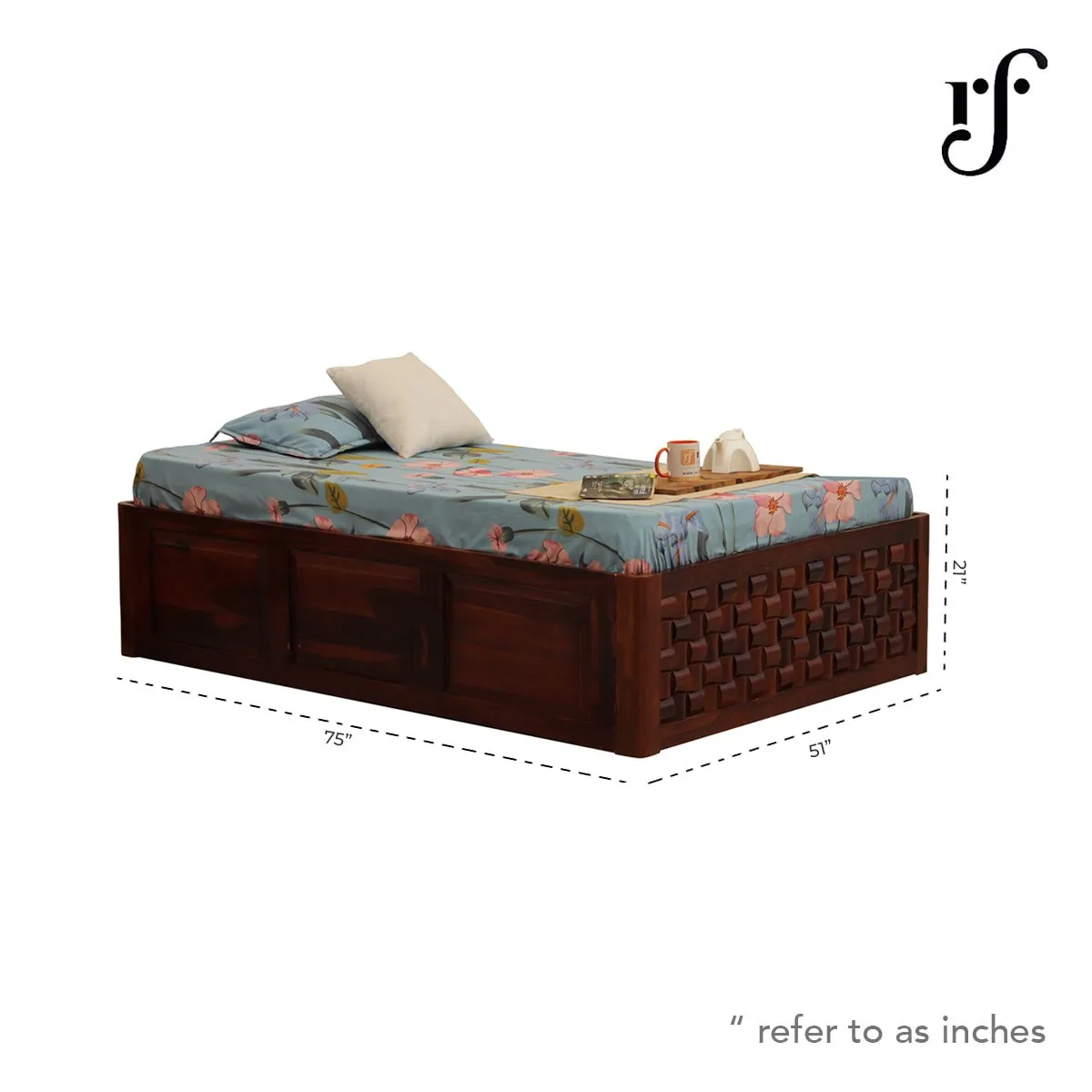 Royal Finish Nivora Diwan Single Bed In Natural Colour With Matte Finished sheesham wood bed image 2