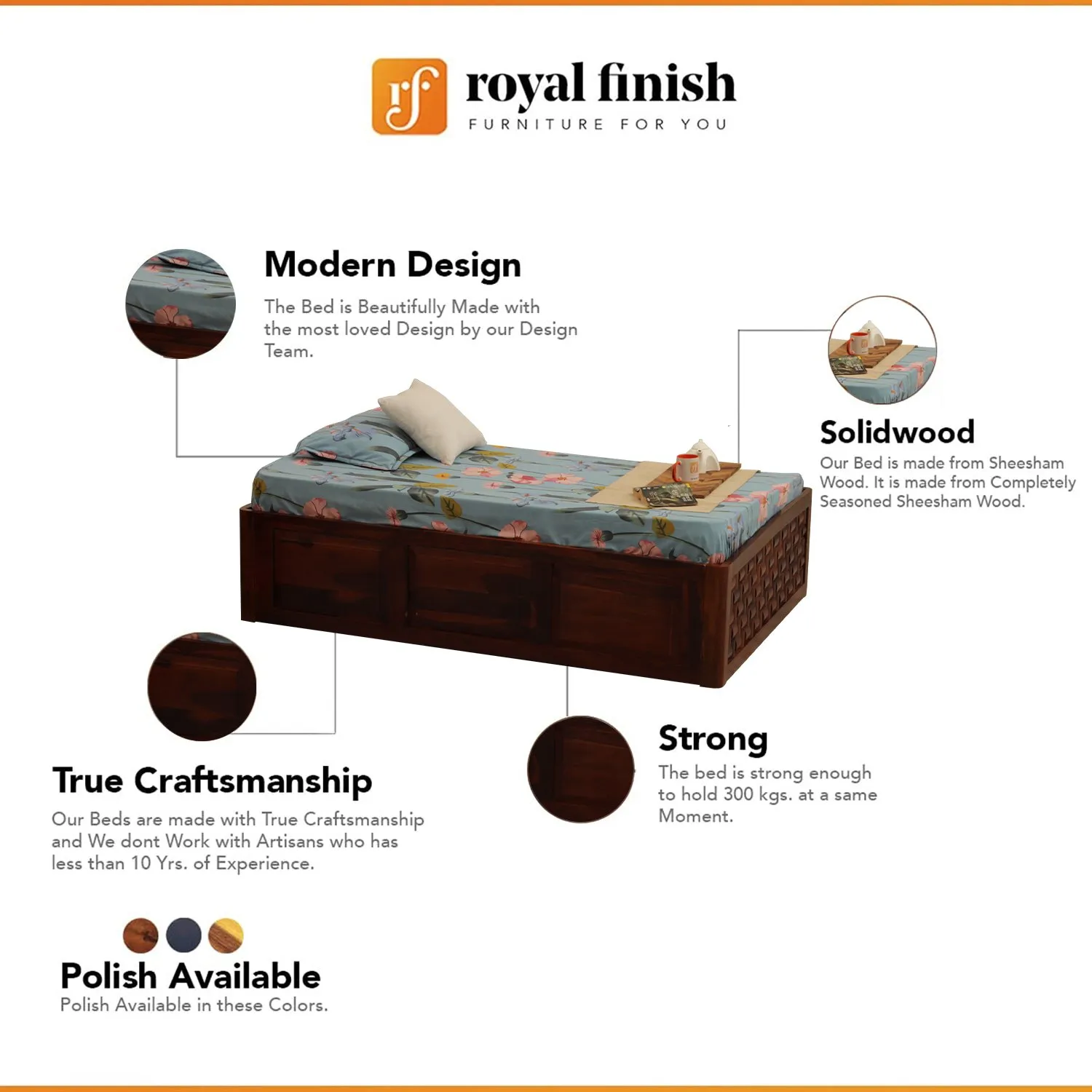 Royal Finish Nivora Diwan Single Bed In Natural Colour With Matte Finished sheesham wood bed image 3