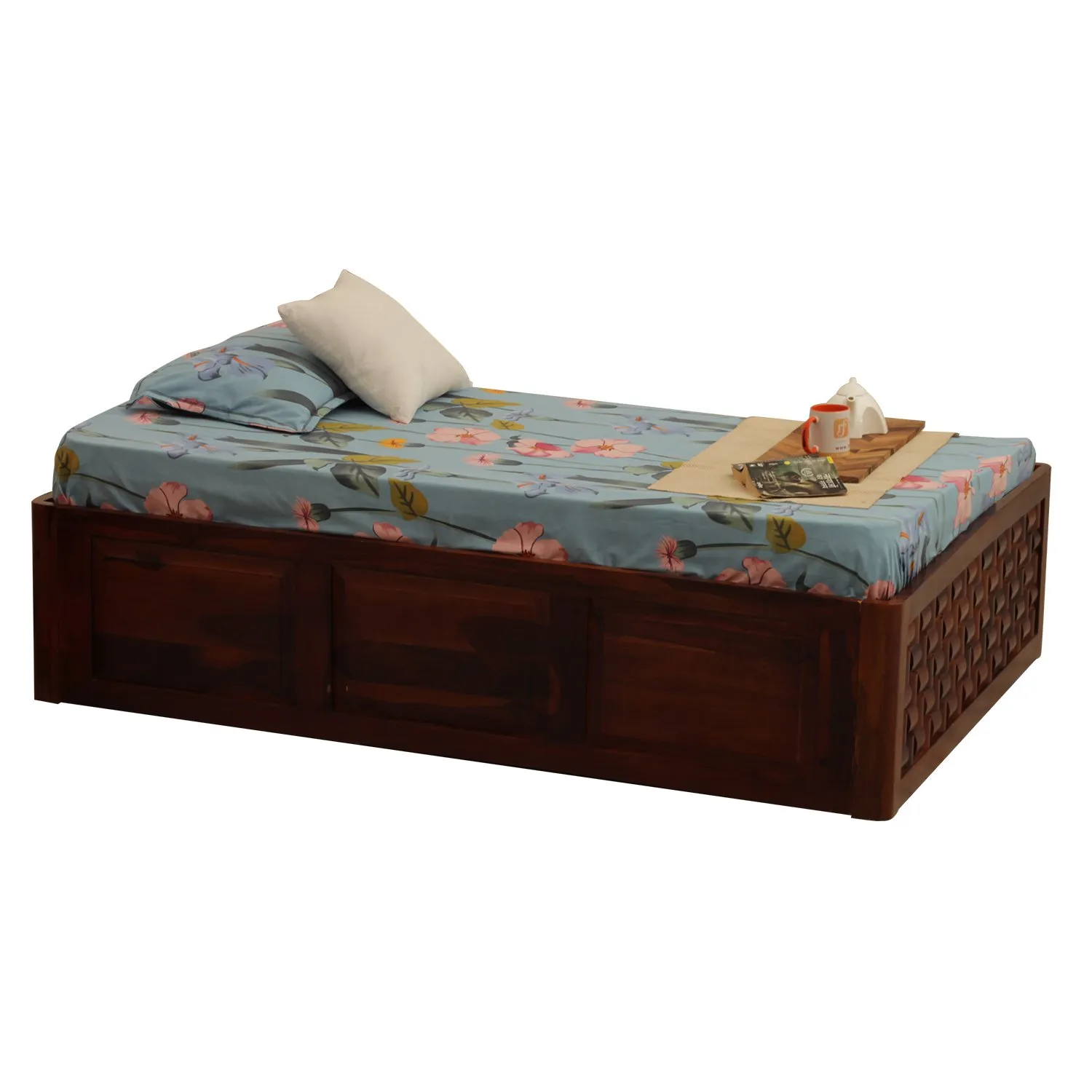 Royal Finish Nivora Diwan Single Bed In Natural Colour With Matte Finished sheesham wood bed image 4