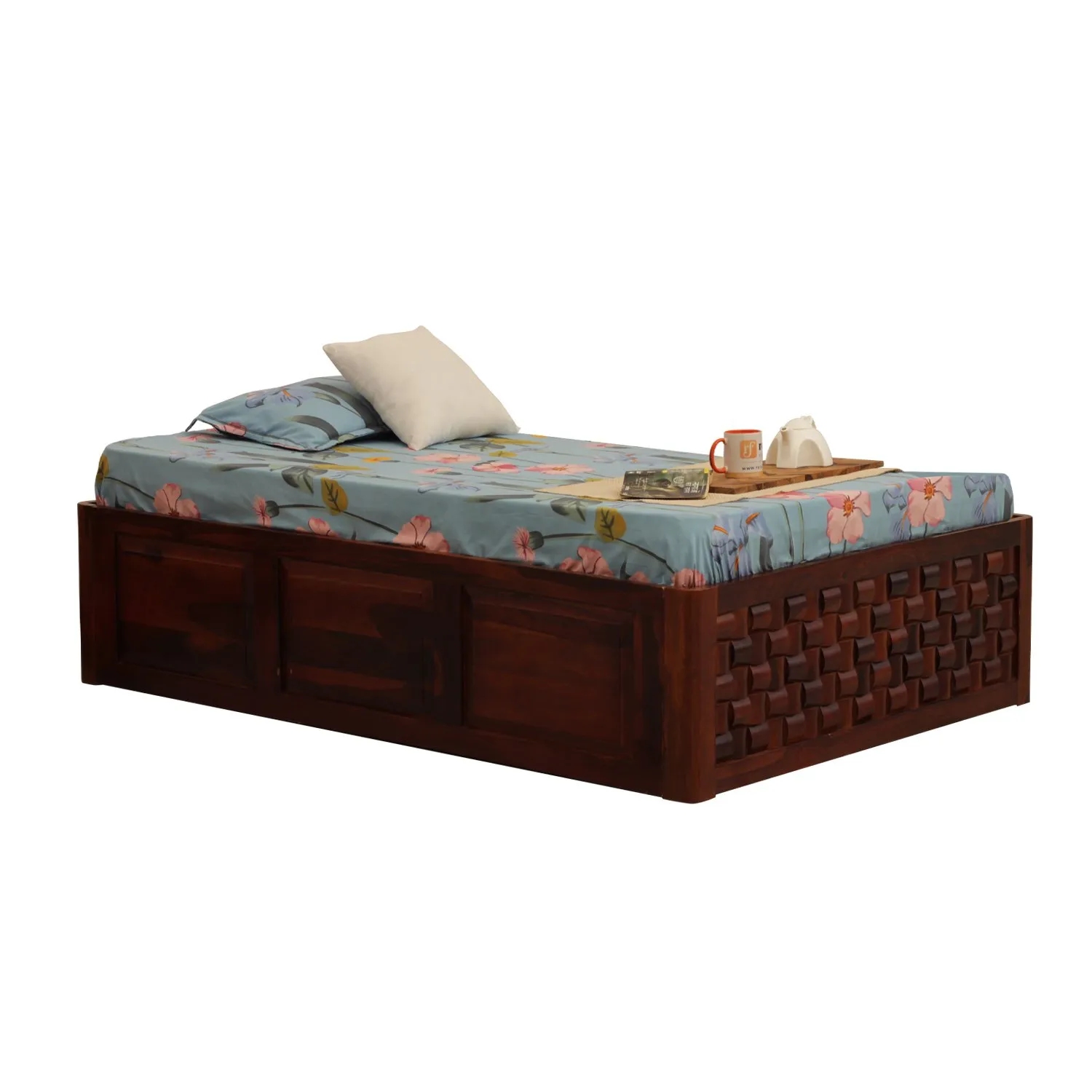Royal Finish Nivora Diwan Single Bed In Natural Colour With Matte Finished sheesham wood bed image 6