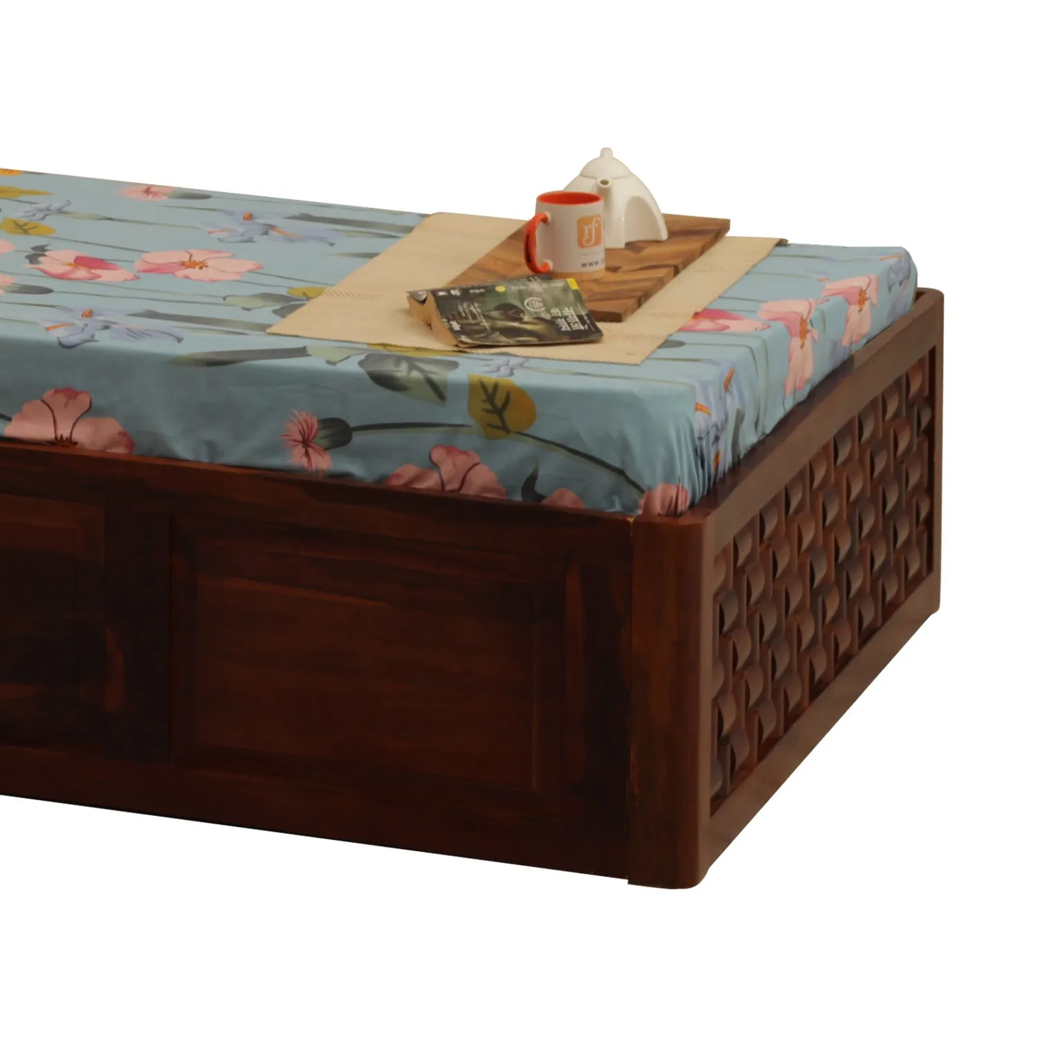 Royal Finish Nivora Diwan Single Bed In Natural Colour With Matte Finished sheesham wood bed image 7