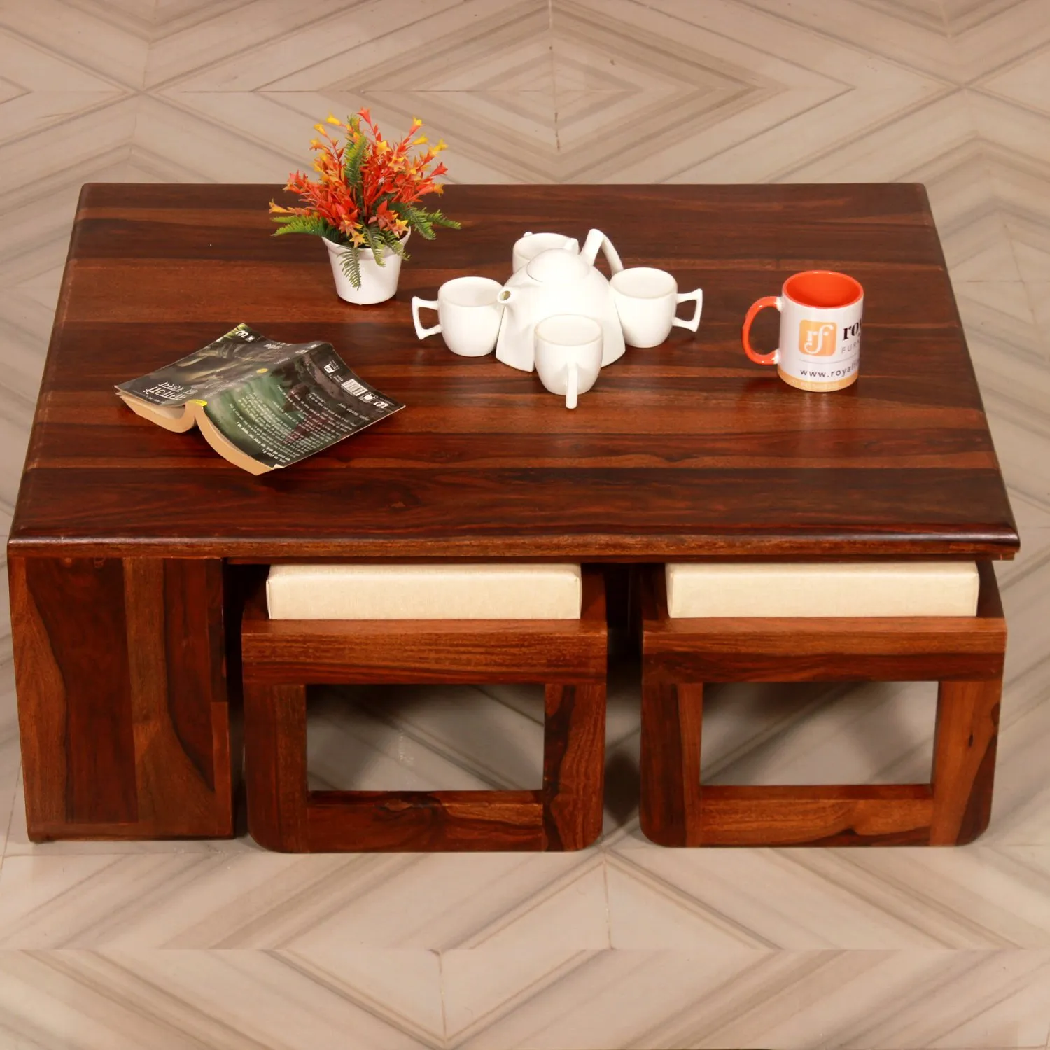 Royal Finish Dehran Center Table in Sheesham Wood With Natural Colour in Natural