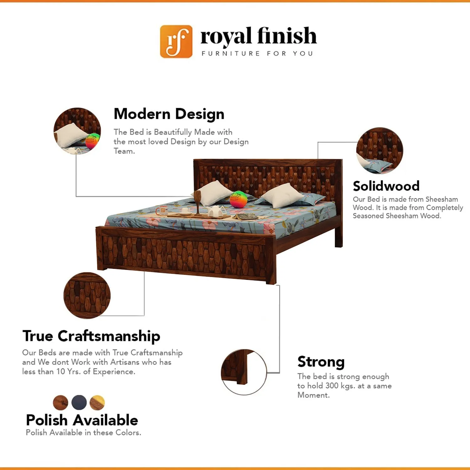 Royal Finish SouthSeista King Size Bed In Natural Colour With Matte Finish sheesham wood bed image 2