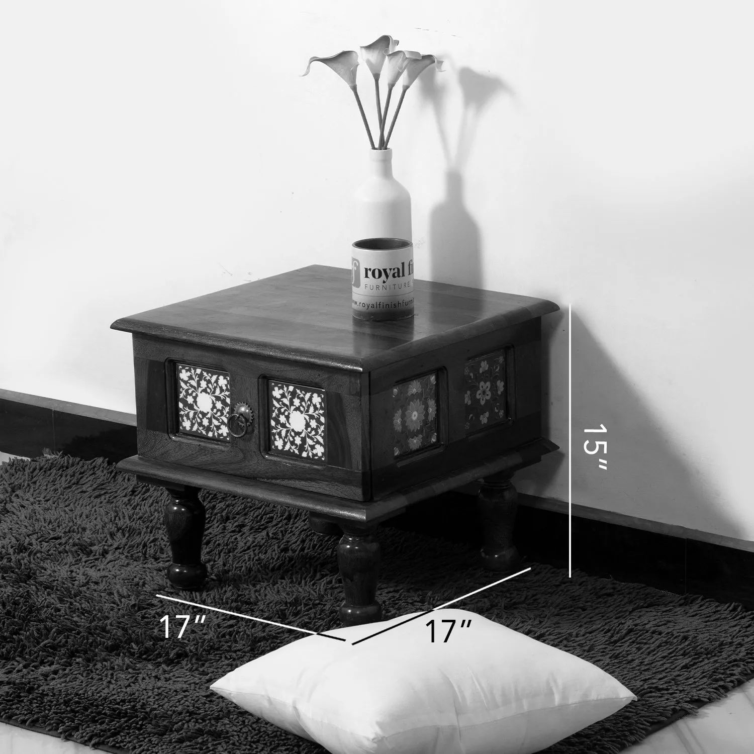 Royal Finish Sheesham Wood Bedside Table, 43 cm (L) x 43 cm (W) x 38 cm (H) sheesham wood bed image 2