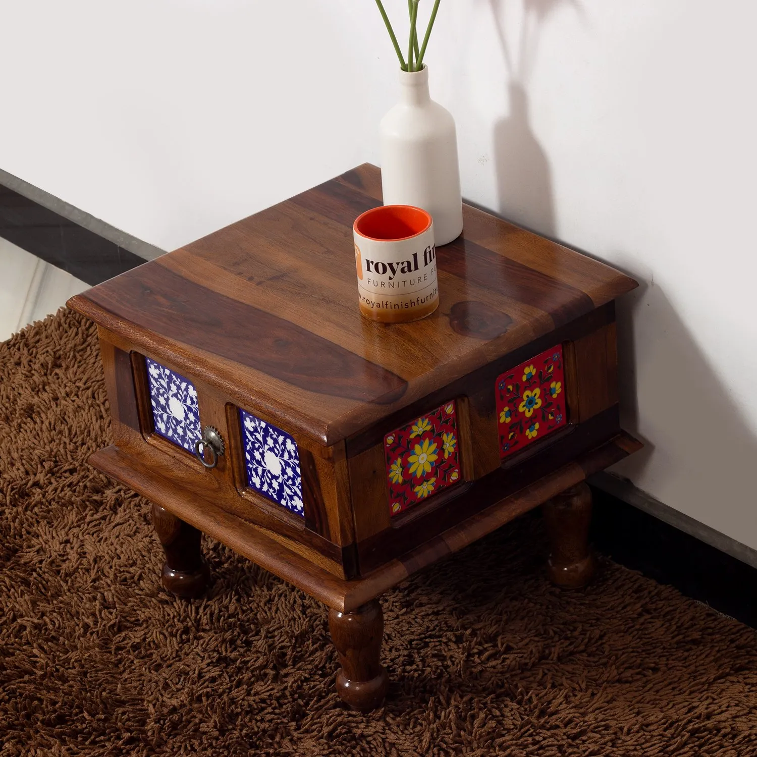 Royal Finish Sheesham Wood Bedside Table, 43 cm (L) x 43 cm (W) x 38 cm (H) sheesham wood bed image 3
