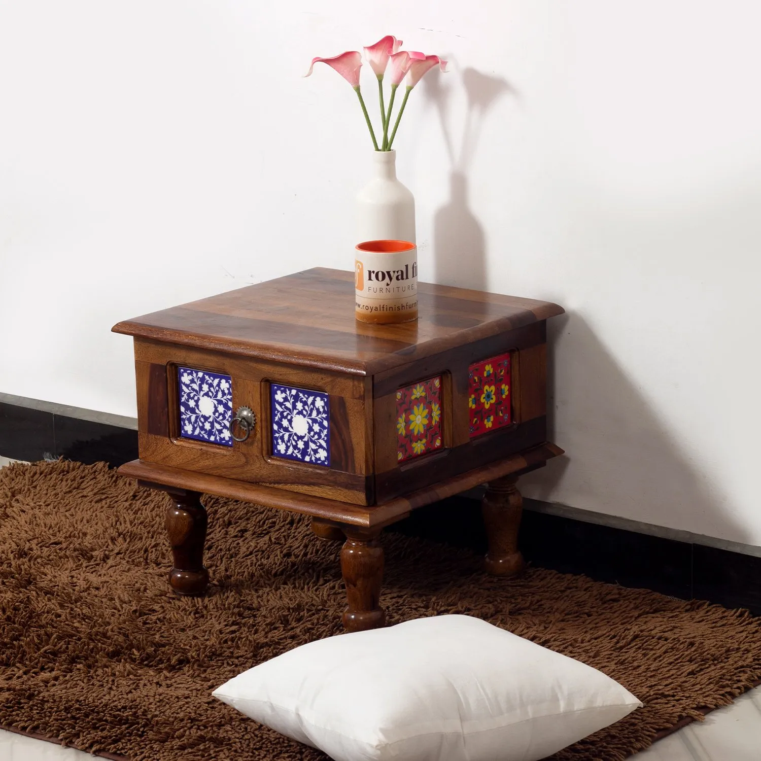 Royal Finish Sheesham Wood Bedside Table, 43 cm (L) x 43 cm (W) x 38 cm (H) sheesham wood bed image 4