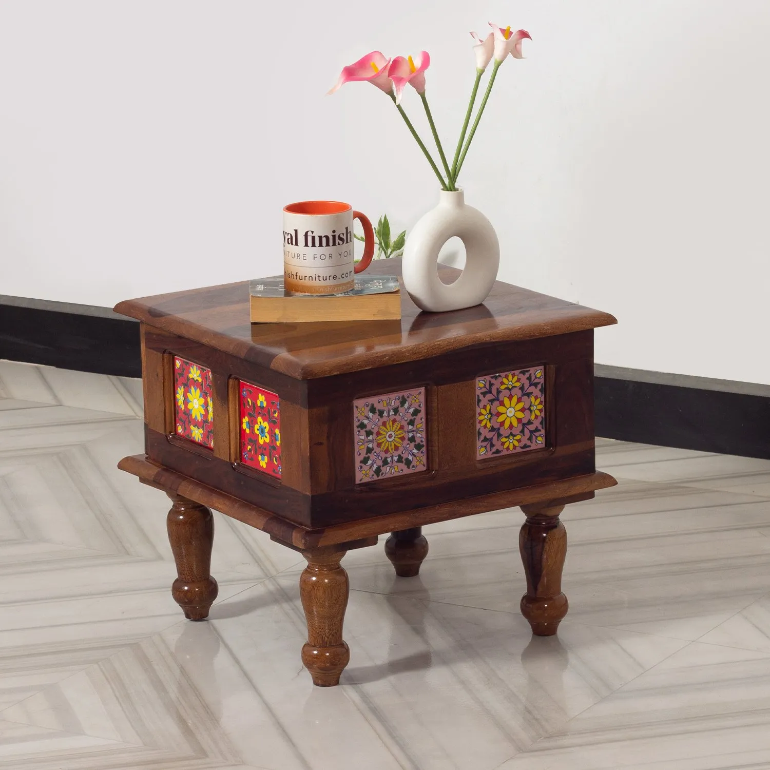 Royal Finish Sheesham Wood Bedside Table, 43 cm (L) x 43 cm (W) x 38 cm (H) sheesham wood bed image 5