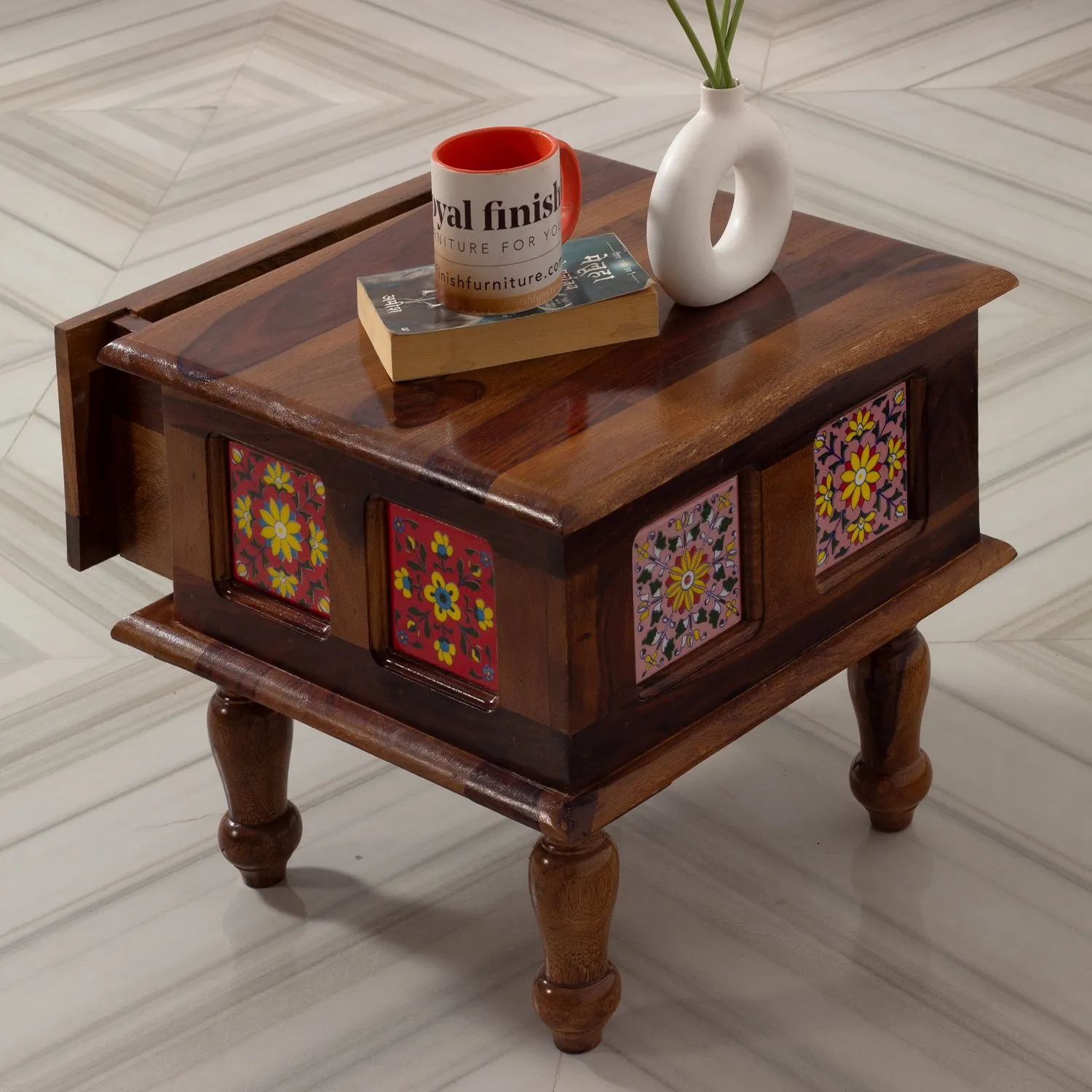 Royal Finish Sheesham Wood Bedside Table, 43 cm (L) x 43 cm (W) x 38 cm (H) sheesham wood bed image 8