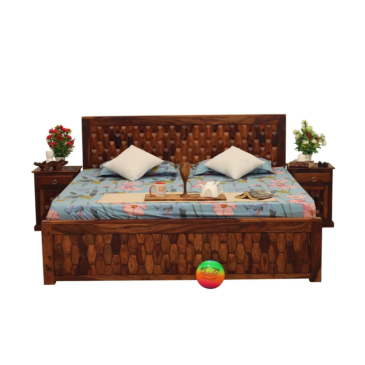 Royal Finish SouthSeista King Size Bed In Natural Colour With Matte Finish sheesham wood bed image 5
