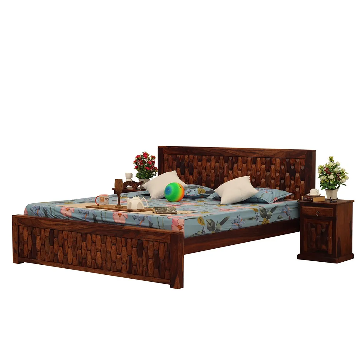 Royal Finish SouthSeista King Size Bed In Natural Colour With Matte Finish sheesham wood bed image 7