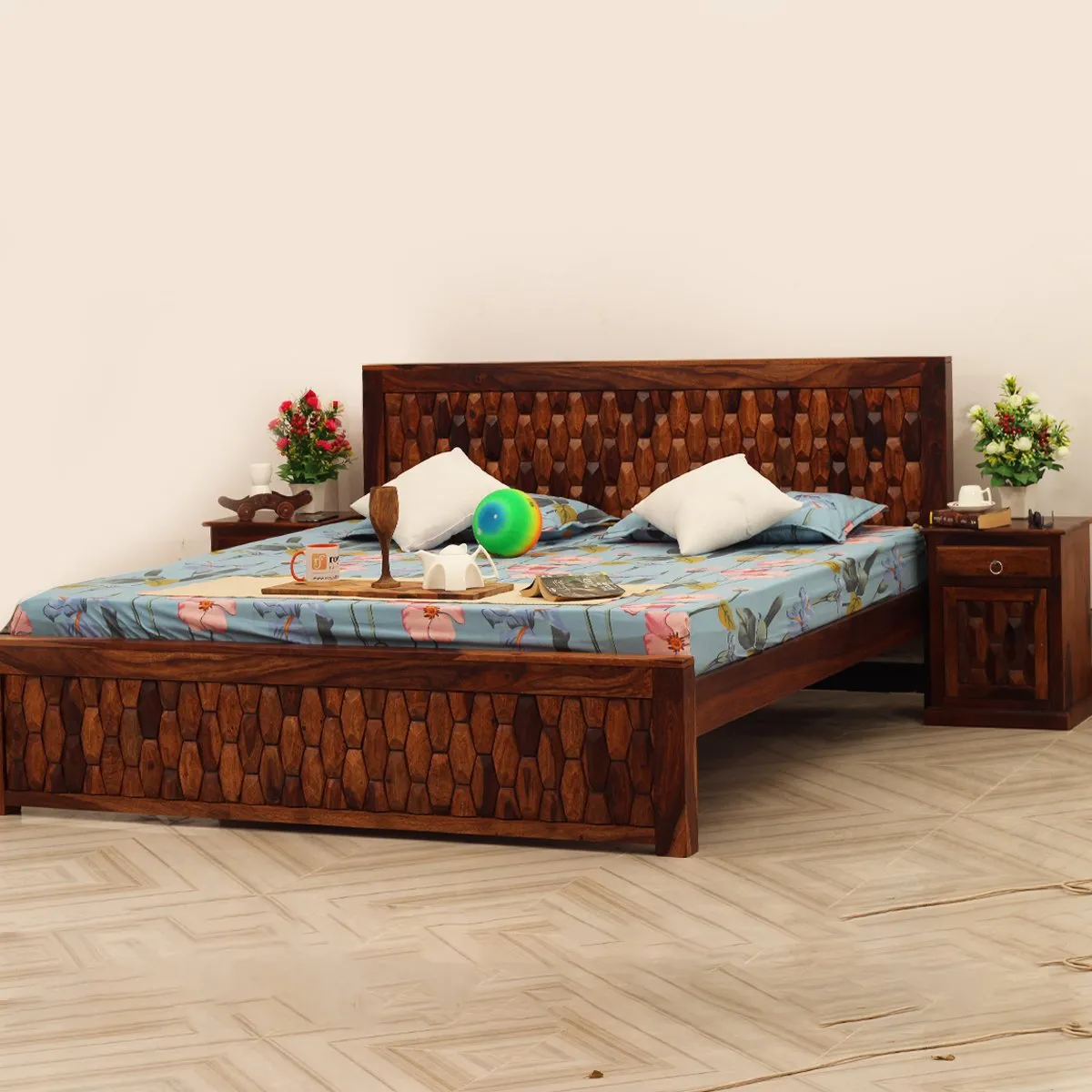 Royal Finish SouthSeista King Size Bed In Natural Colour With Matte Finish sheesham wood bed image 10