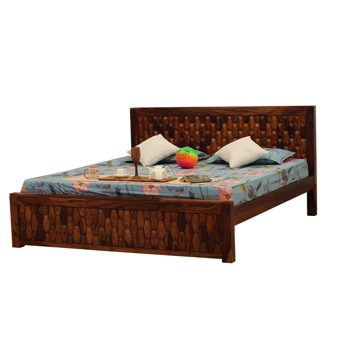 Royal Finish SouthSeista King Size Bed In Natural Colour With Matte Finish sheesham wood bed image 12
