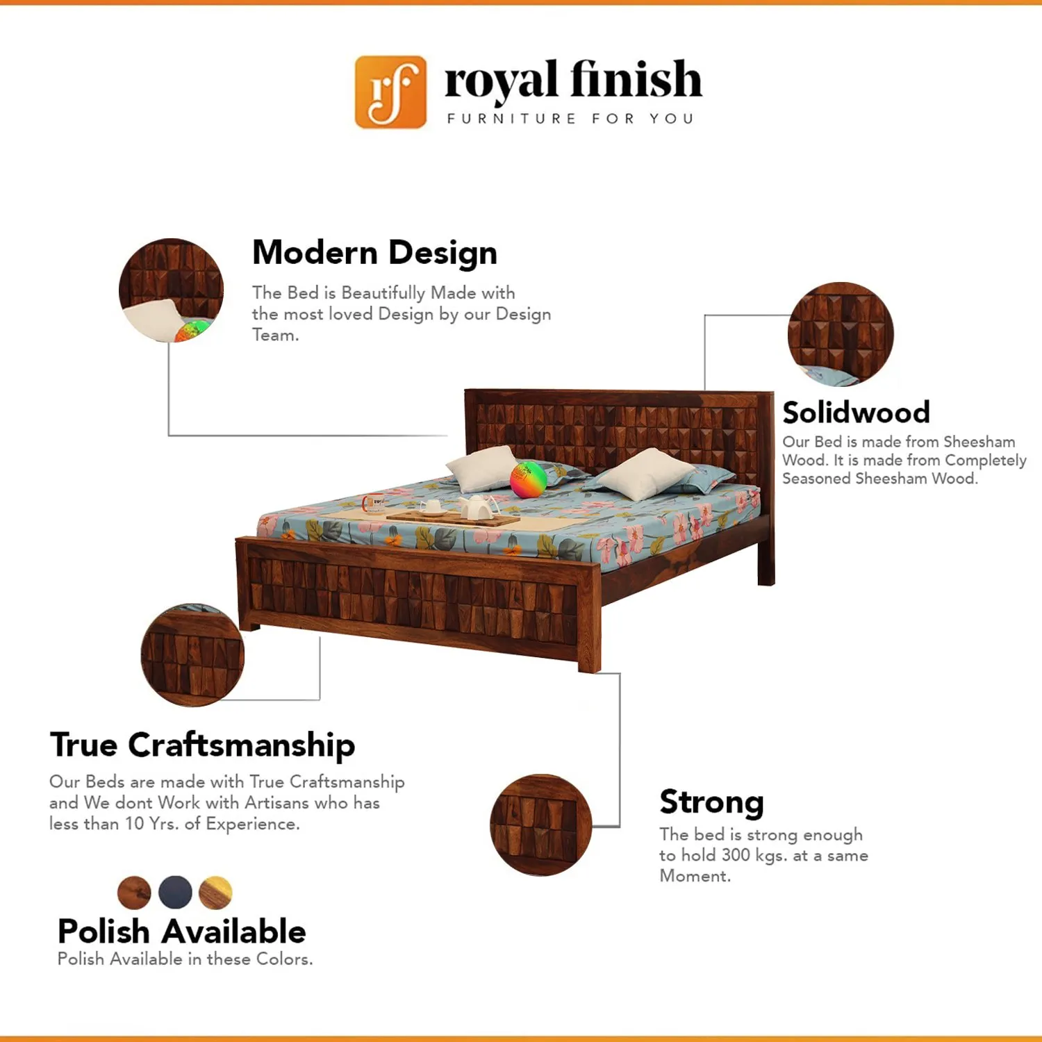 Royal Finish Slumber Craft King Size Bed In Natural Colour With Matte Finish sheesham wood bed image 2
