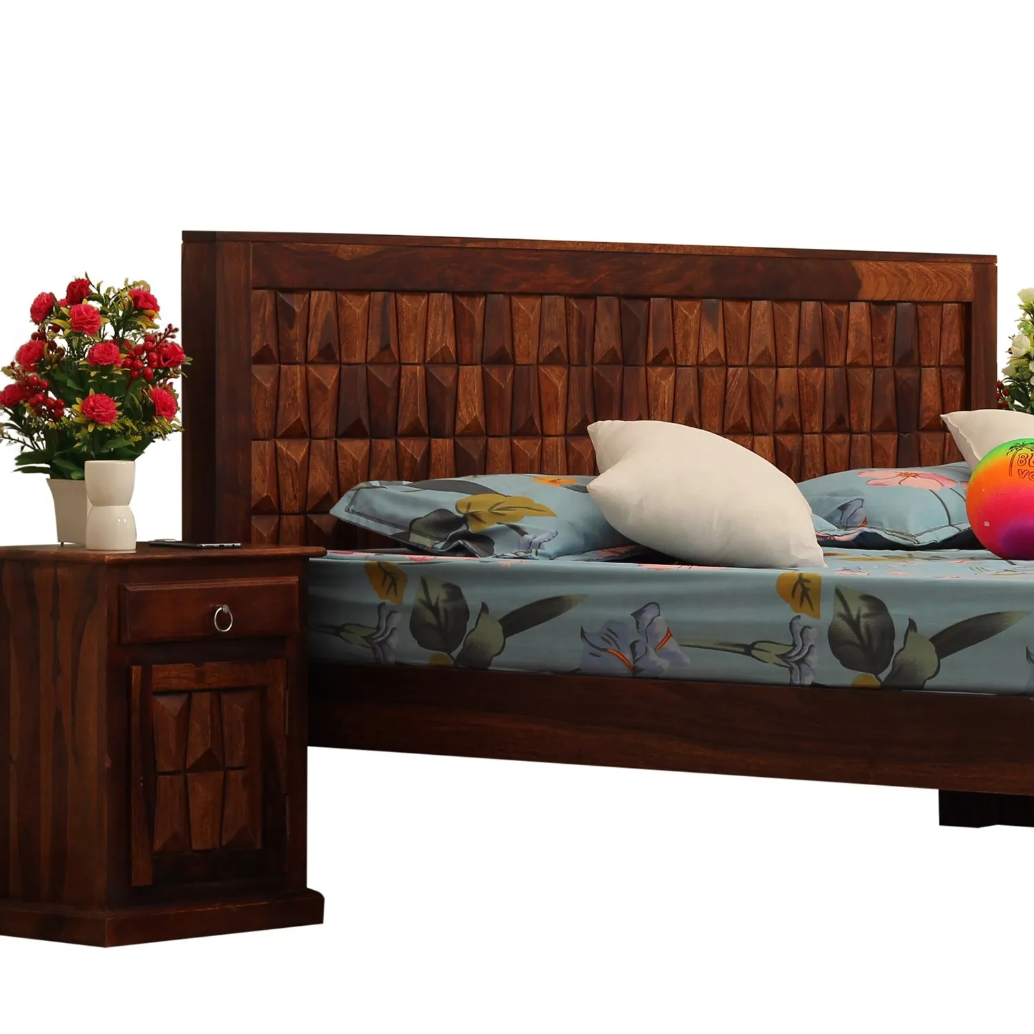 Royal Finish Slumber Craft King Size Bed In Natural Colour With Matte Finish sheesham wood bed image 5