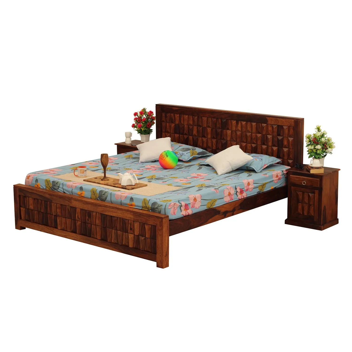 Royal Finish Slumber Craft King Size Bed In Natural Colour With Matte Finish sheesham wood bed image 6