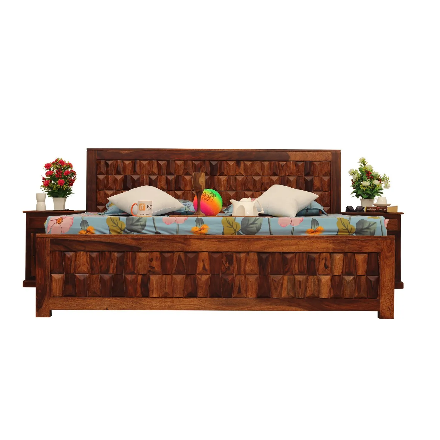Royal Finish Slumber Craft King Size Bed In Natural Colour With Matte Finish sheesham wood bed image 7