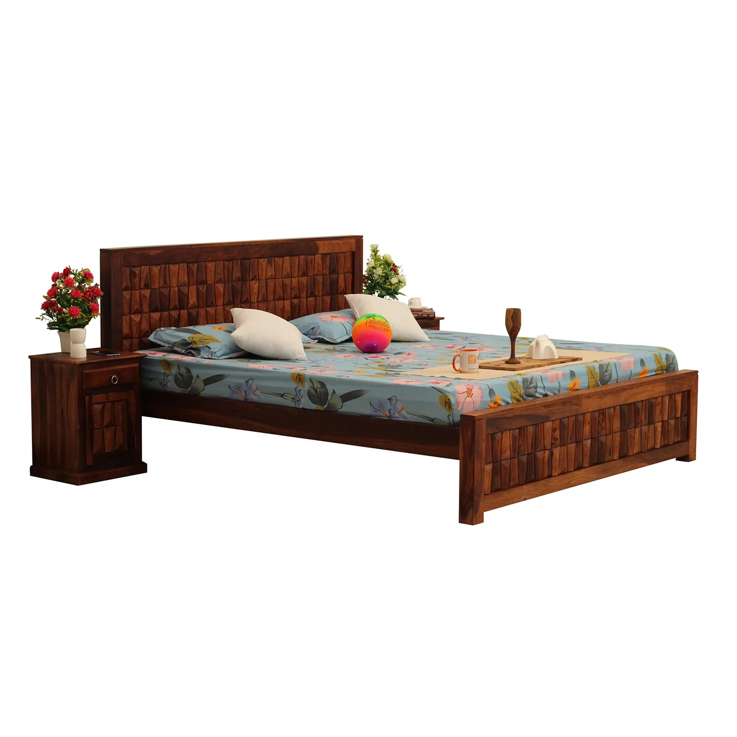 Royal Finish Slumber Craft King Size Bed In Natural Colour With Matte Finish sheesham wood bed image 8