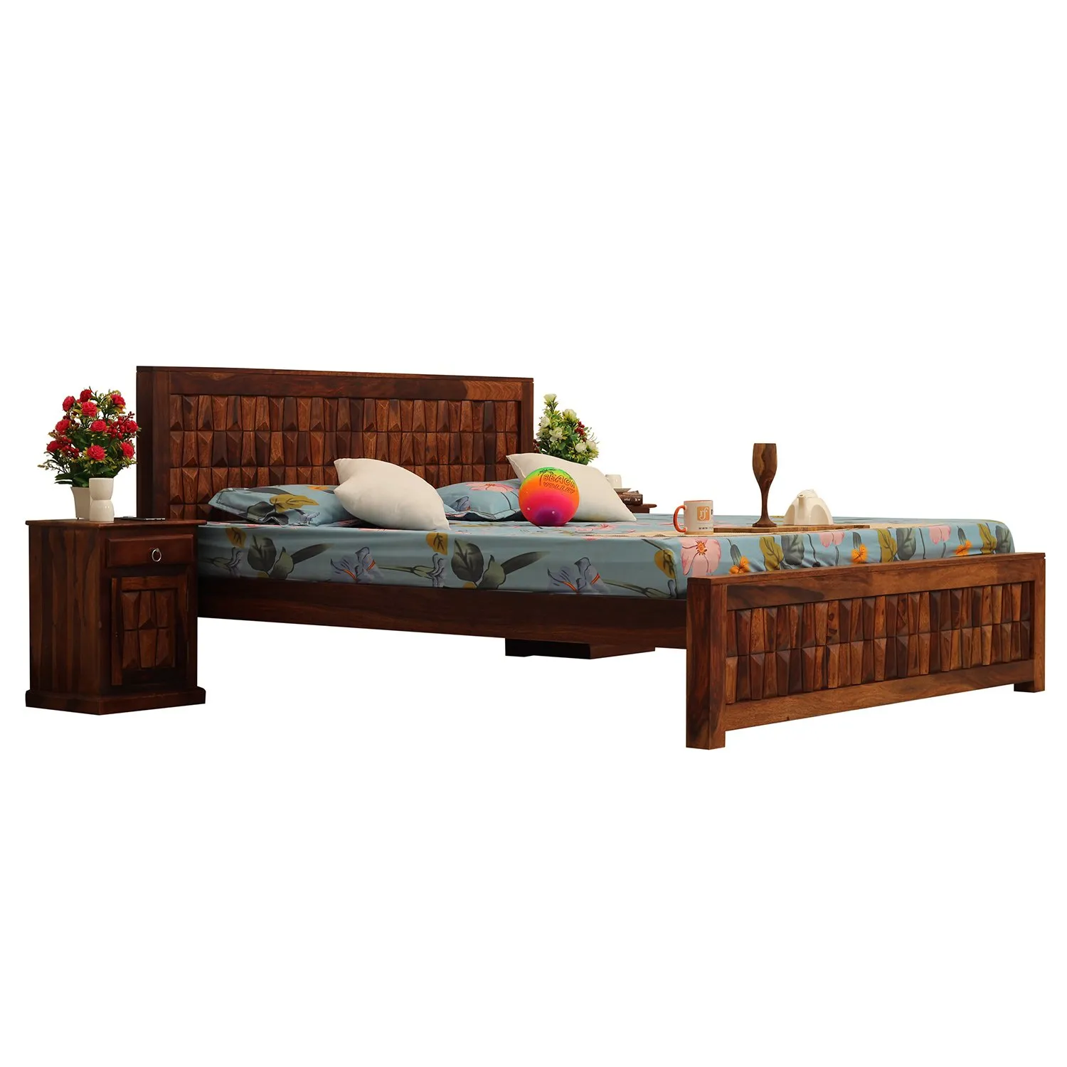 Royal Finish Slumber Craft King Size Bed In Natural Colour With Matte Finish sheesham wood bed image 9